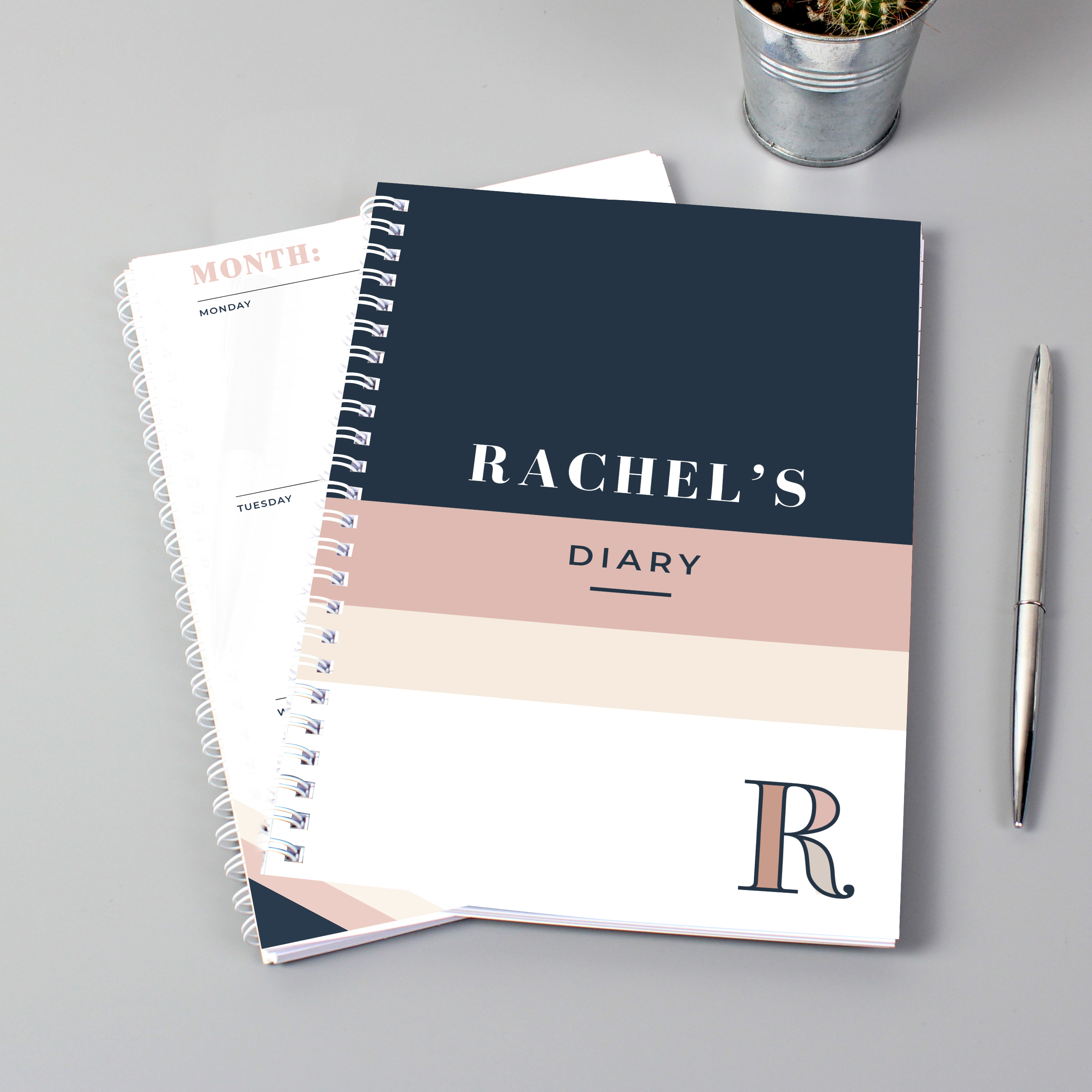 Personalised Navy & Blush A5 Diary | Custom Name Planner