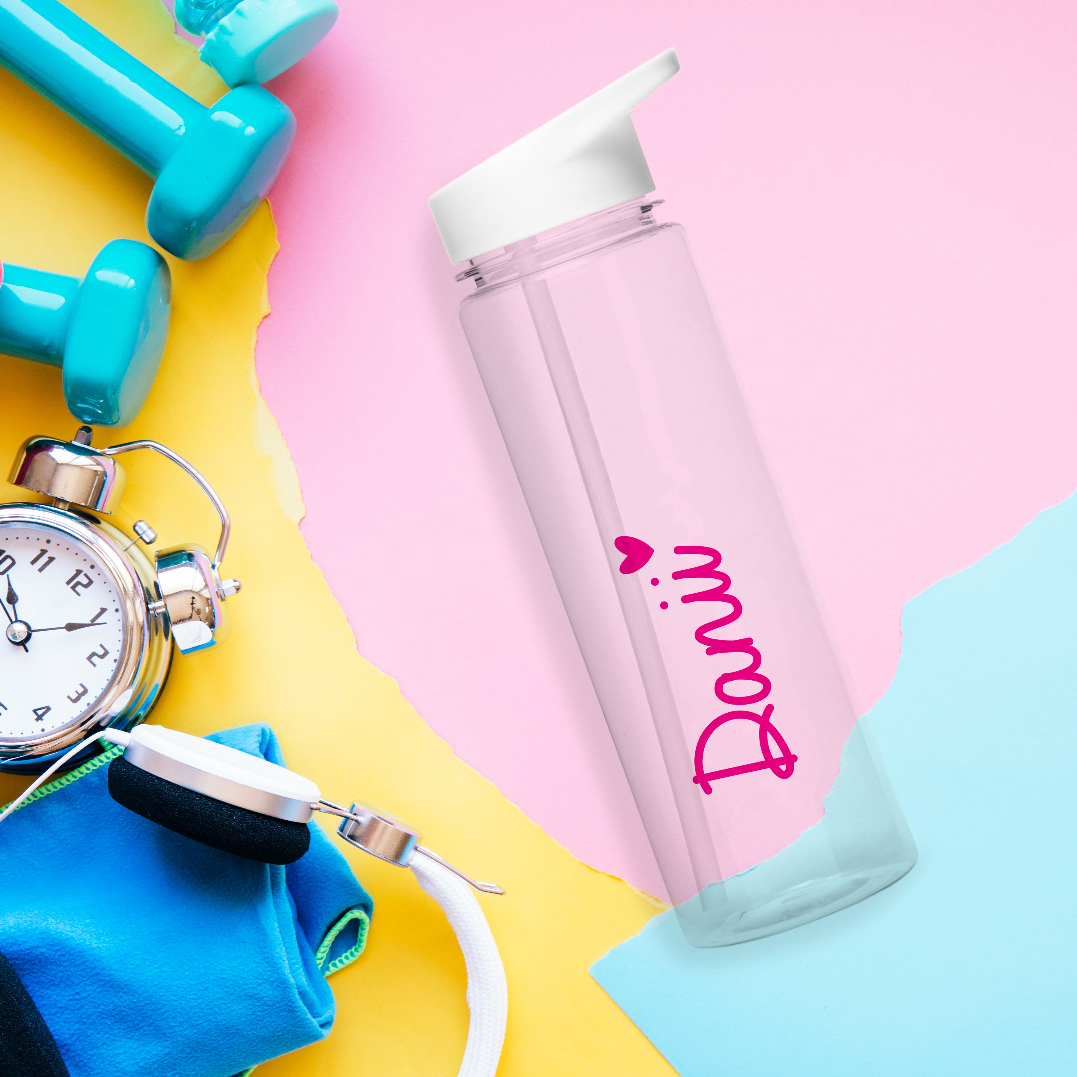 Personalised Pink Heart Water Bottle - 750ml