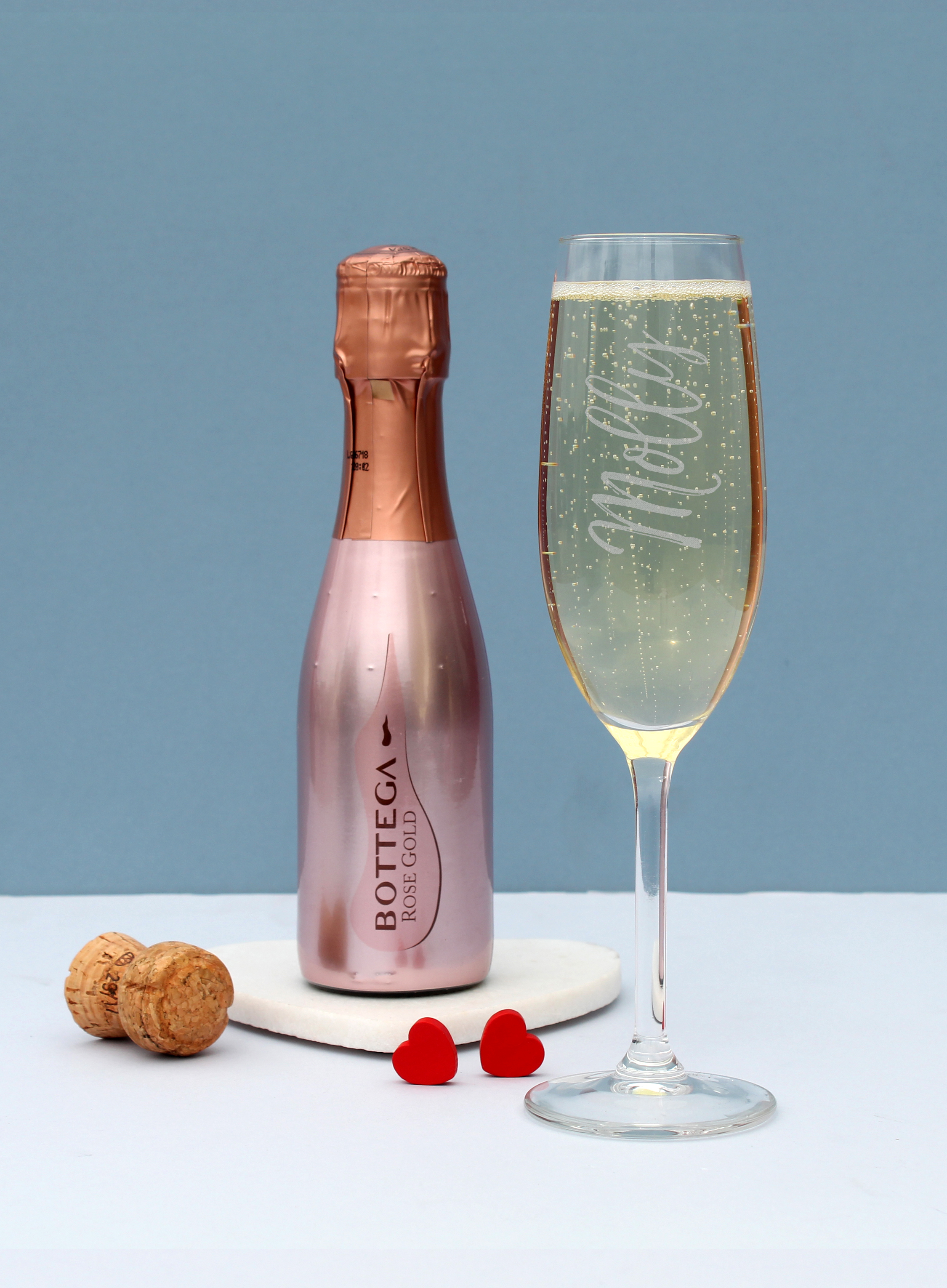 Personalised Prosecco Flute & Mini Bottega Rose Gift Set