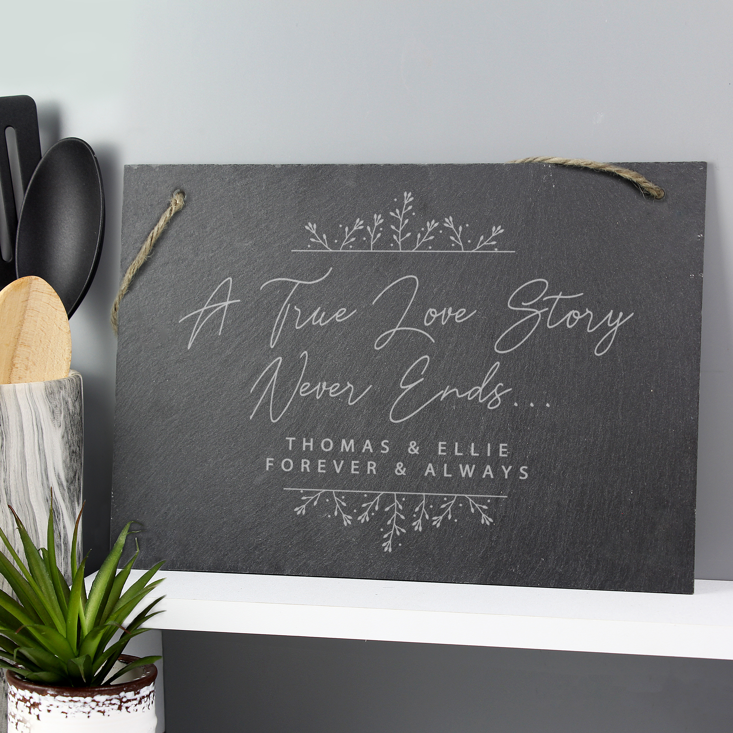 Personalised True Love Story Slate Sign | Engraved Hanging Decoration