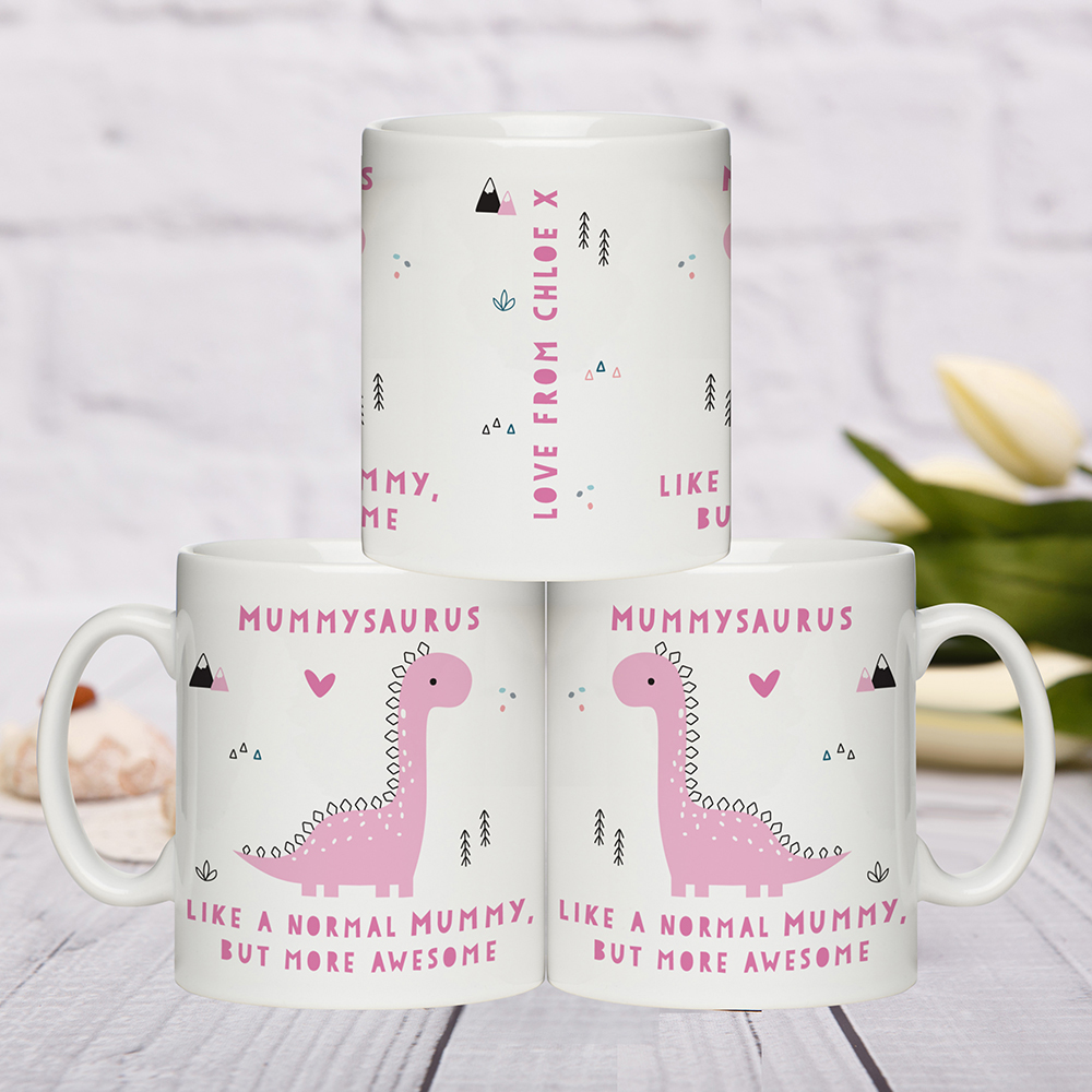 Personalised Pink Dinosaur Mug - 'More Awesome' Design