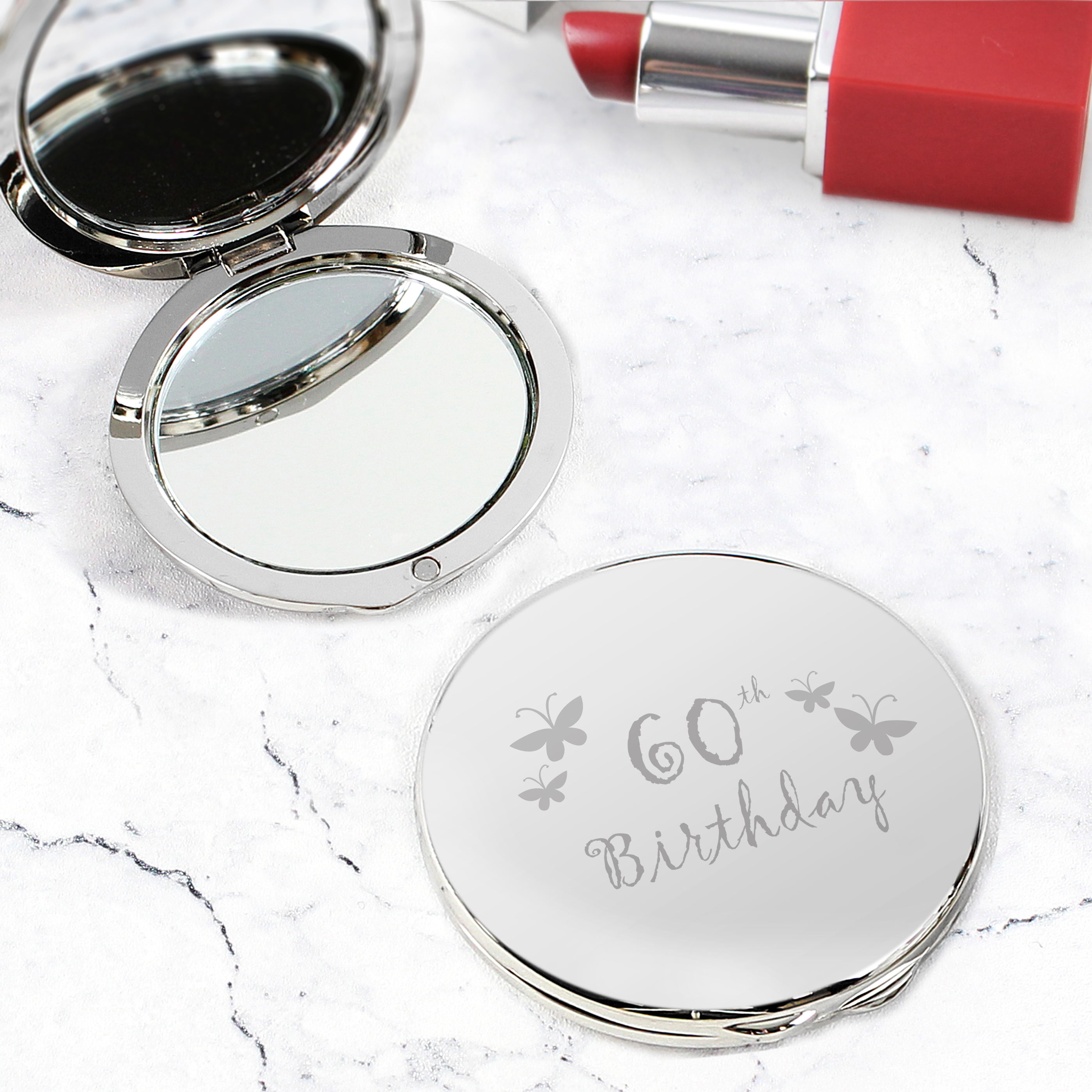 Personalised 60th Butterfly Round Compact Mirror