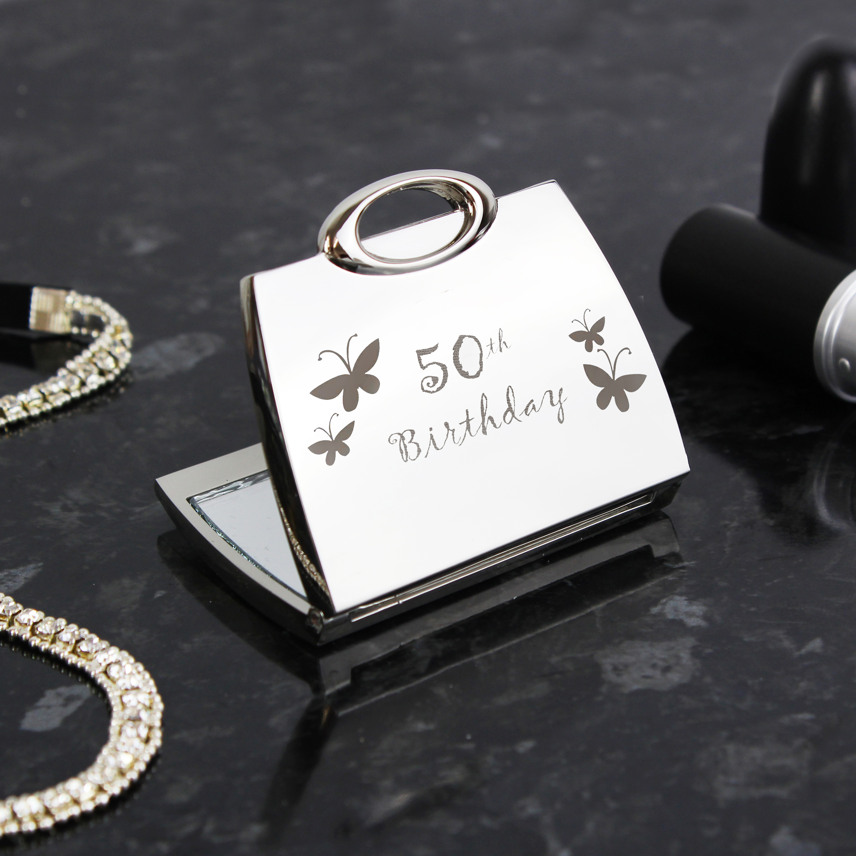 50th Butterfly Handbag Compact Mirror | Personalised Gift