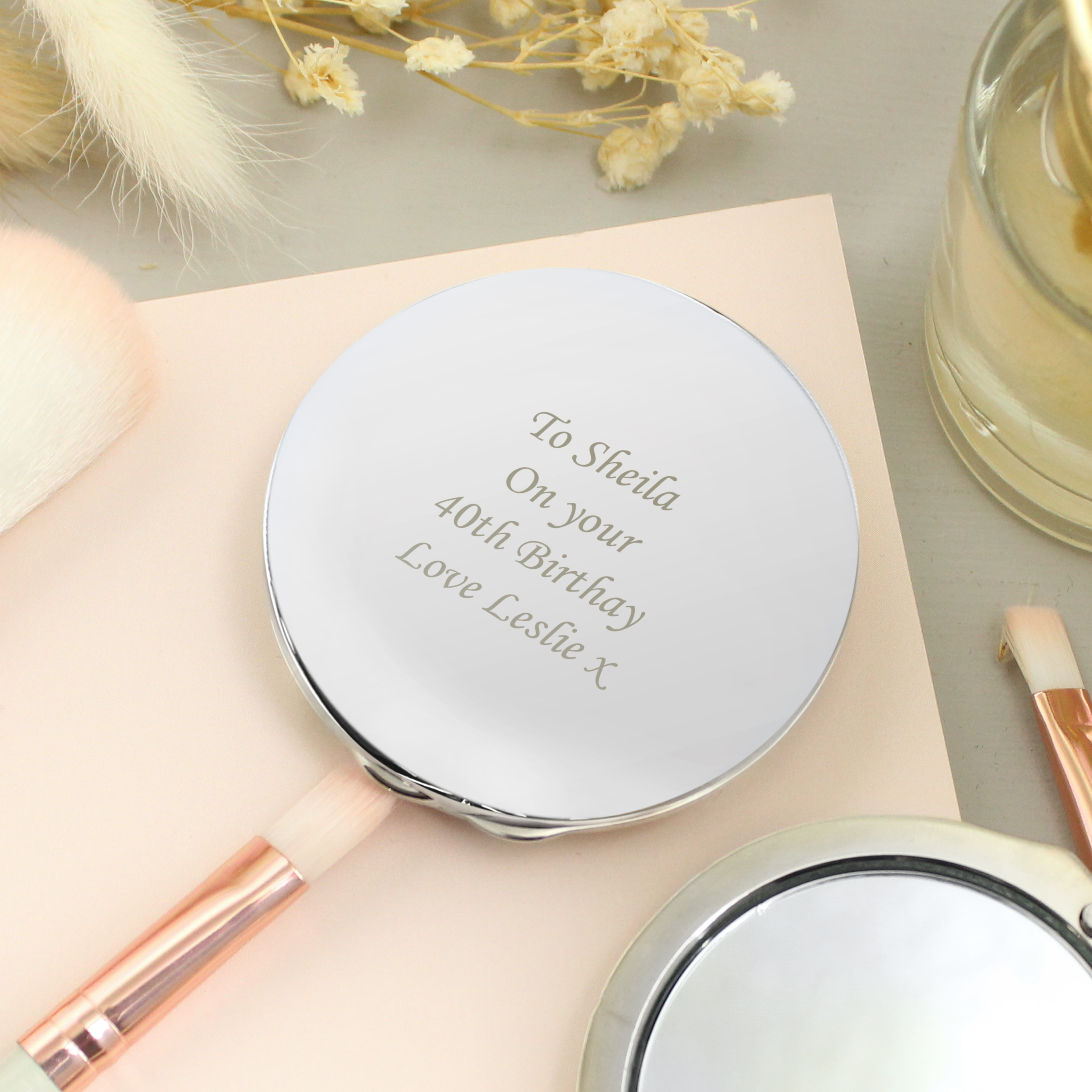 Personalised Silver Round Compact Mirror | Custom Gift