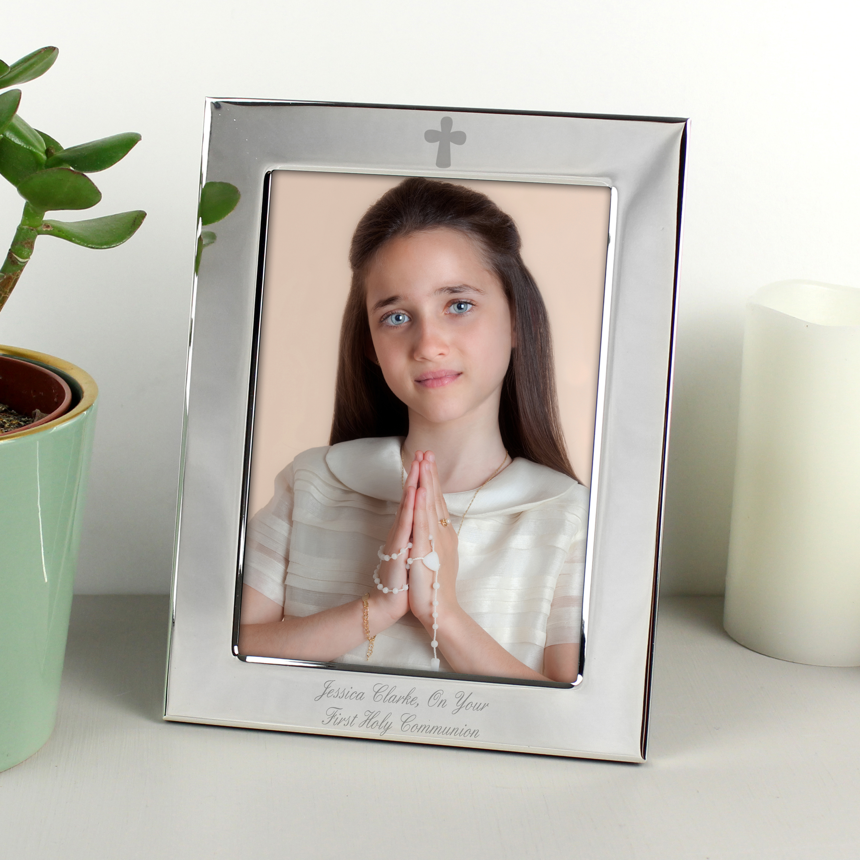 Personalised Silver Cross Photo Frame 6x4 - Christening Gift