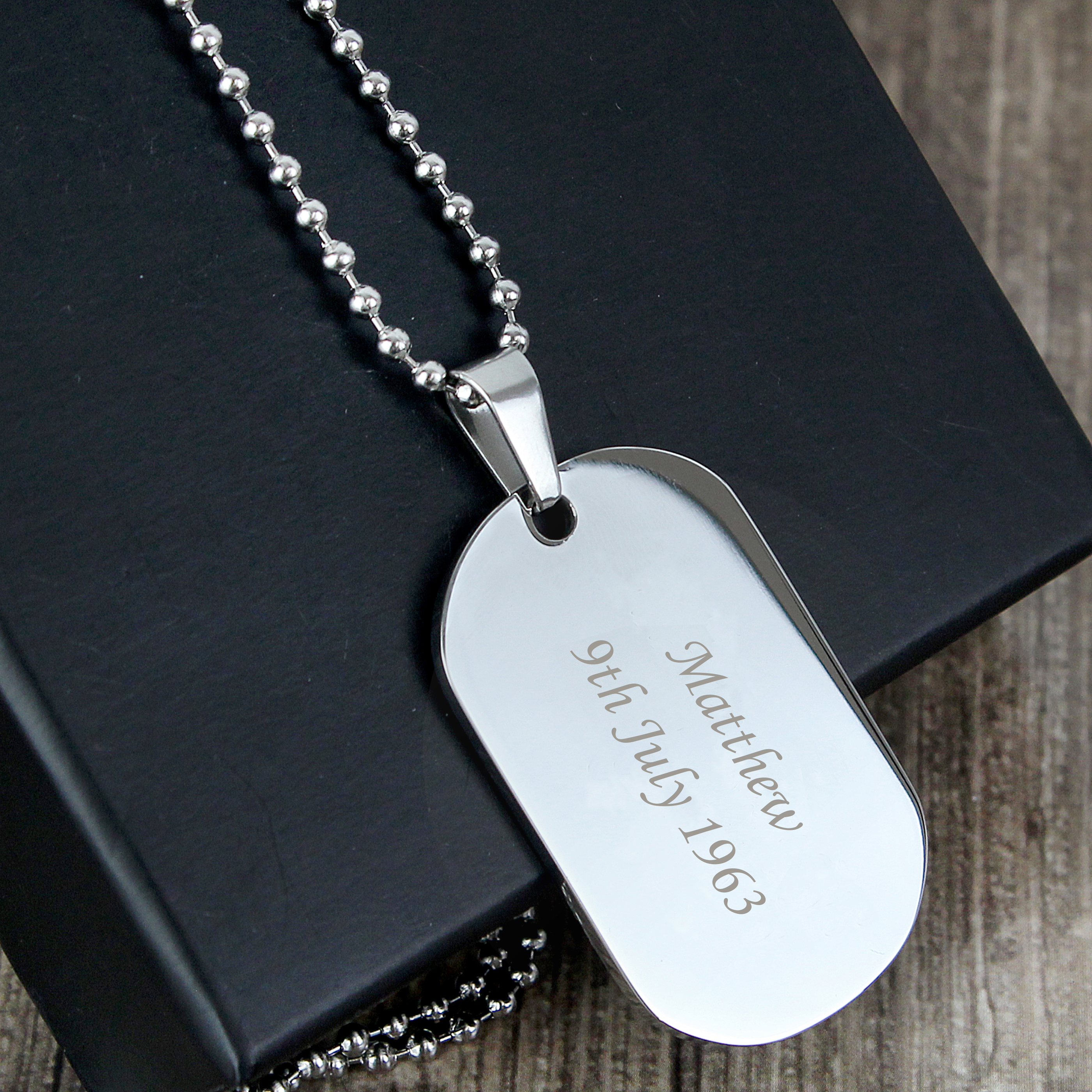 Personalised Stainless Steel Dog Tag Necklace - Engraved Message