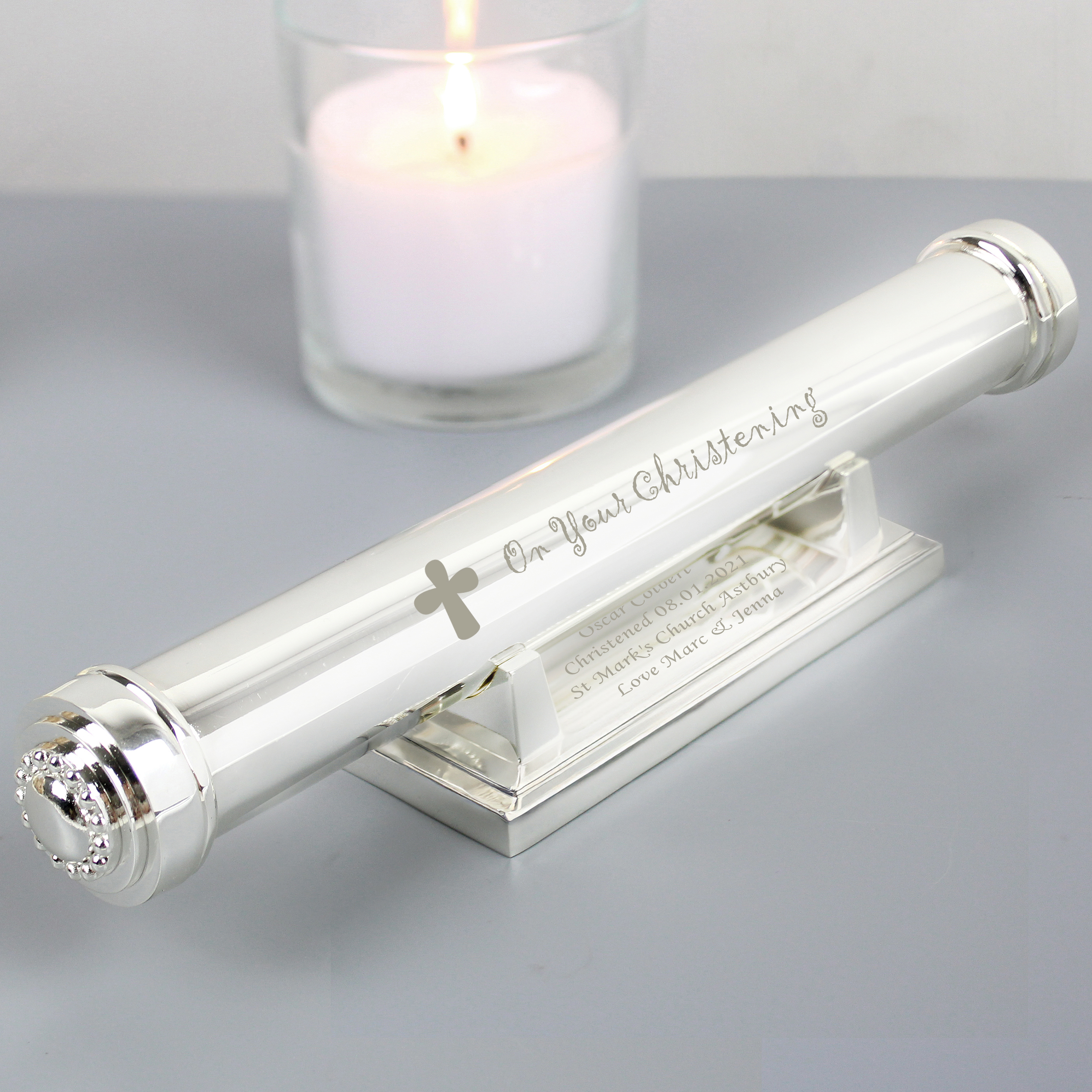 Personalised Christening Certificate Holder | Custom Silver Gift