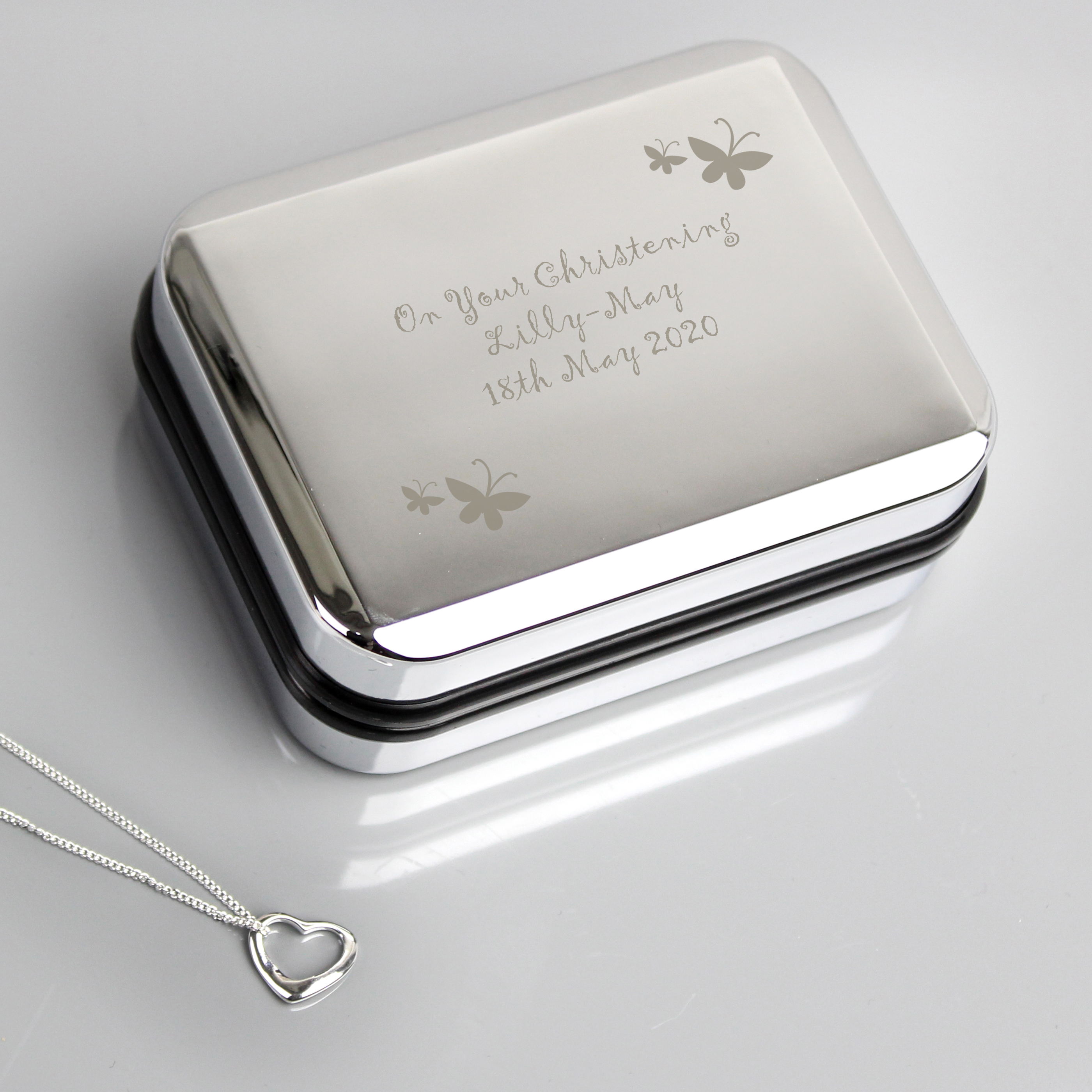 Personalised Sterling Silver Heart Necklace with Butterfly Gift Box