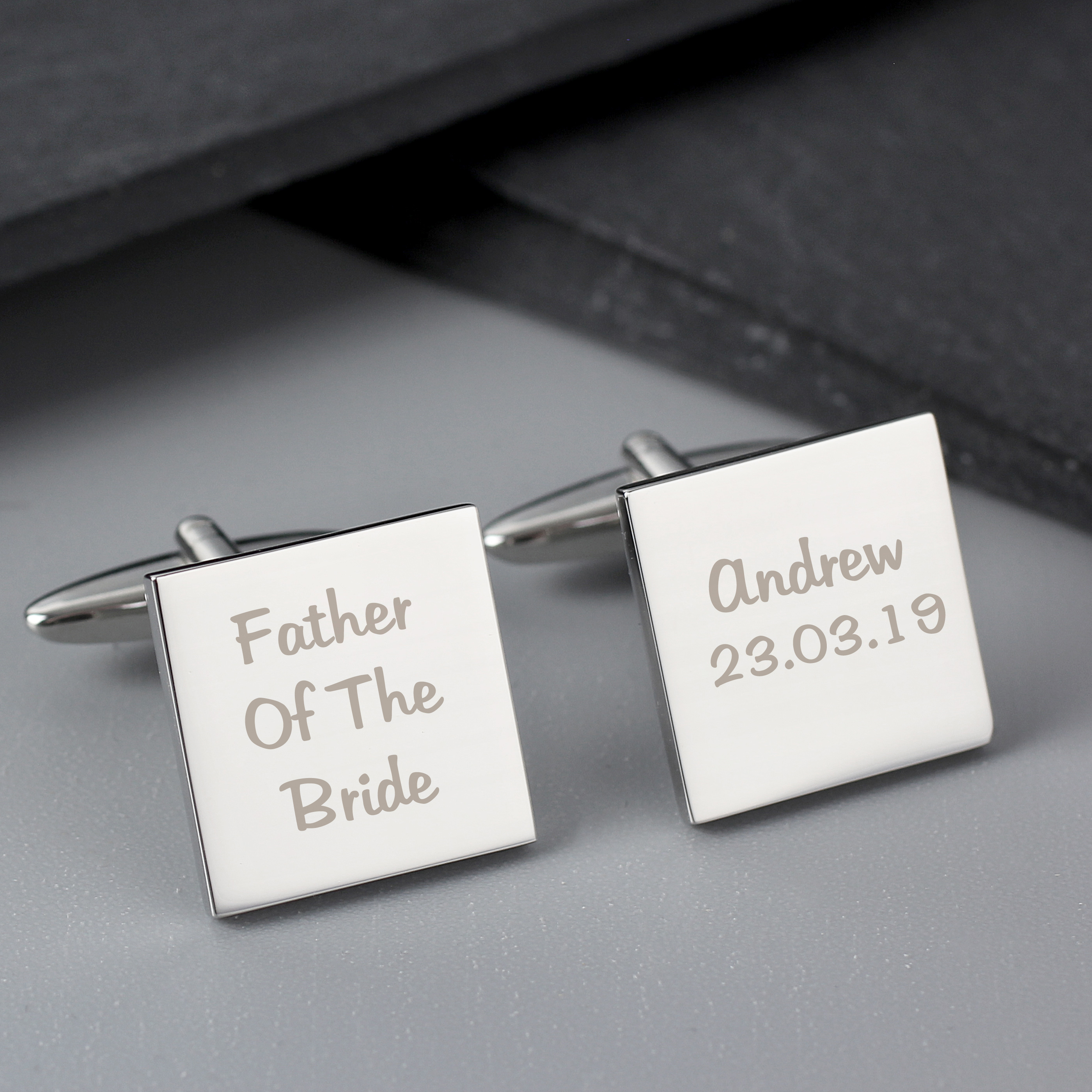 Personalised Wedding Role Square Cufflinks - Custom 3 Line Engraving
