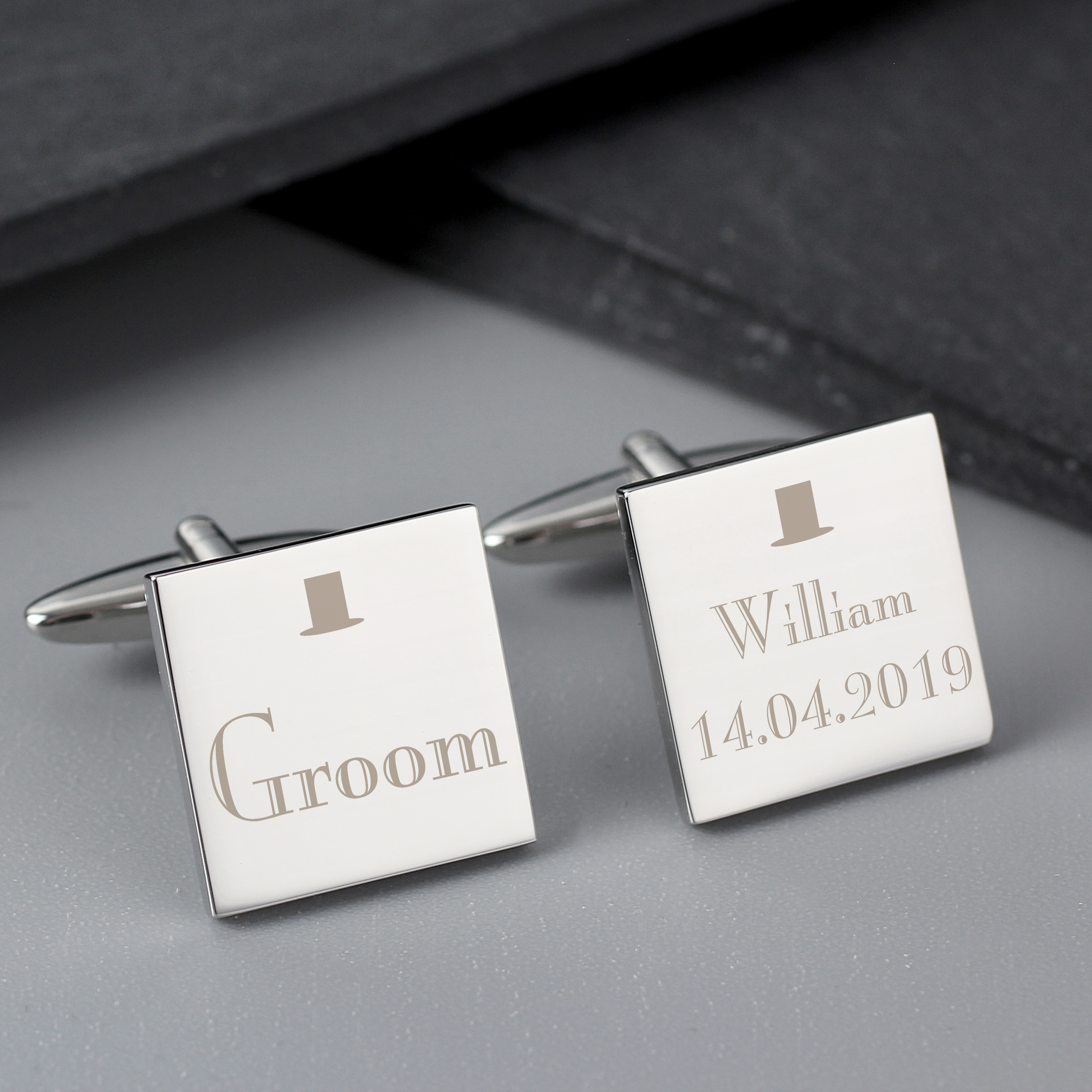 Personalised Wedding Groom Square Cufflinks with Name & Date