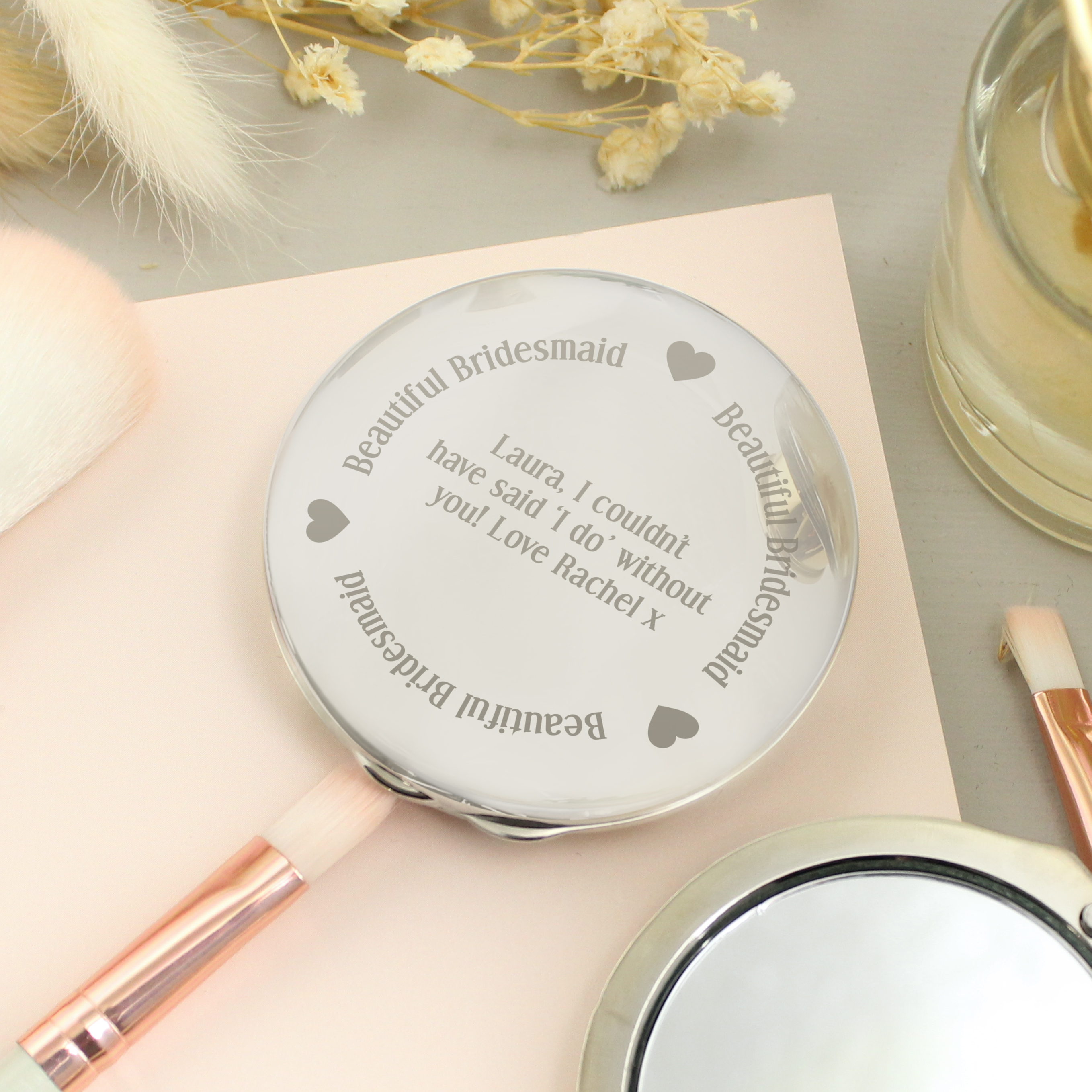 Personalised Beautiful Bridesmaid Compact Mirror | Custom Gift