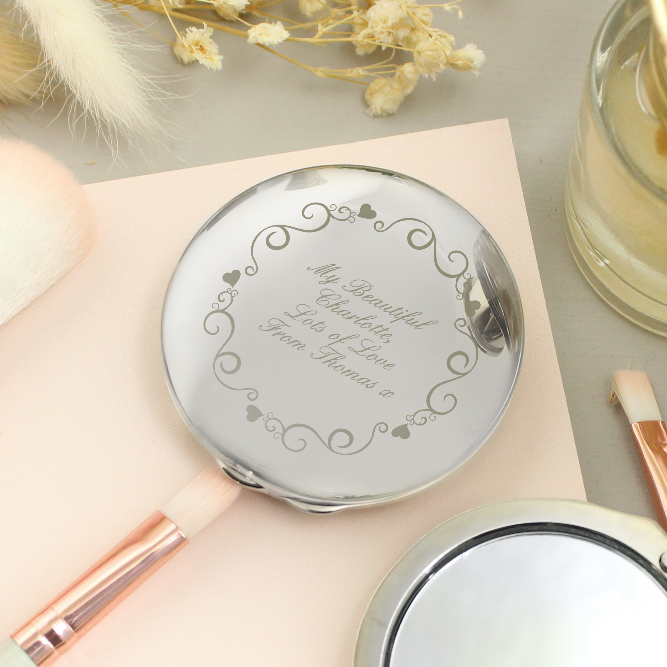 Personalised Ornate Heart Compact Mirror | Custom Gift