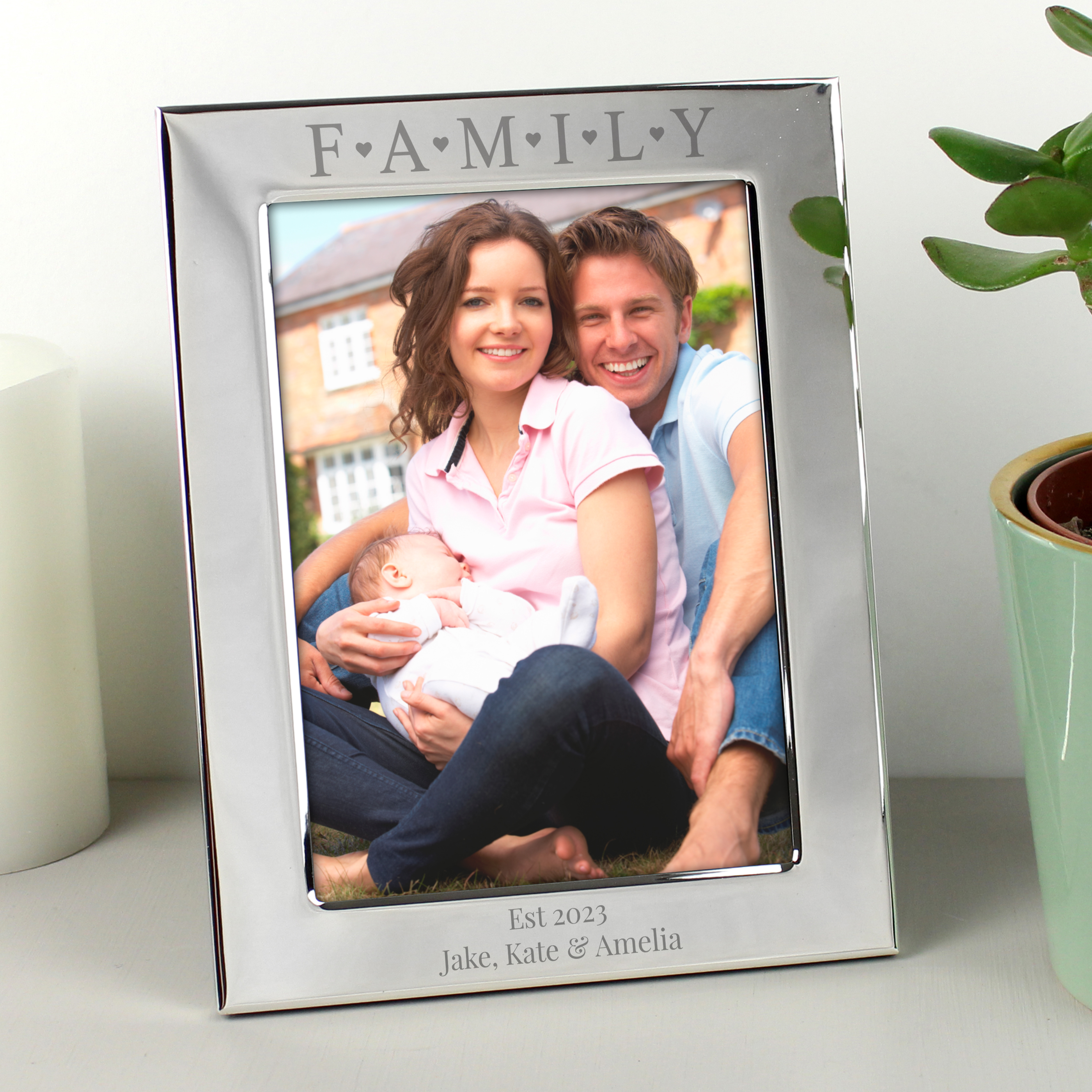 Personalised Silver Family & Hearts 5x7 Photo Frame