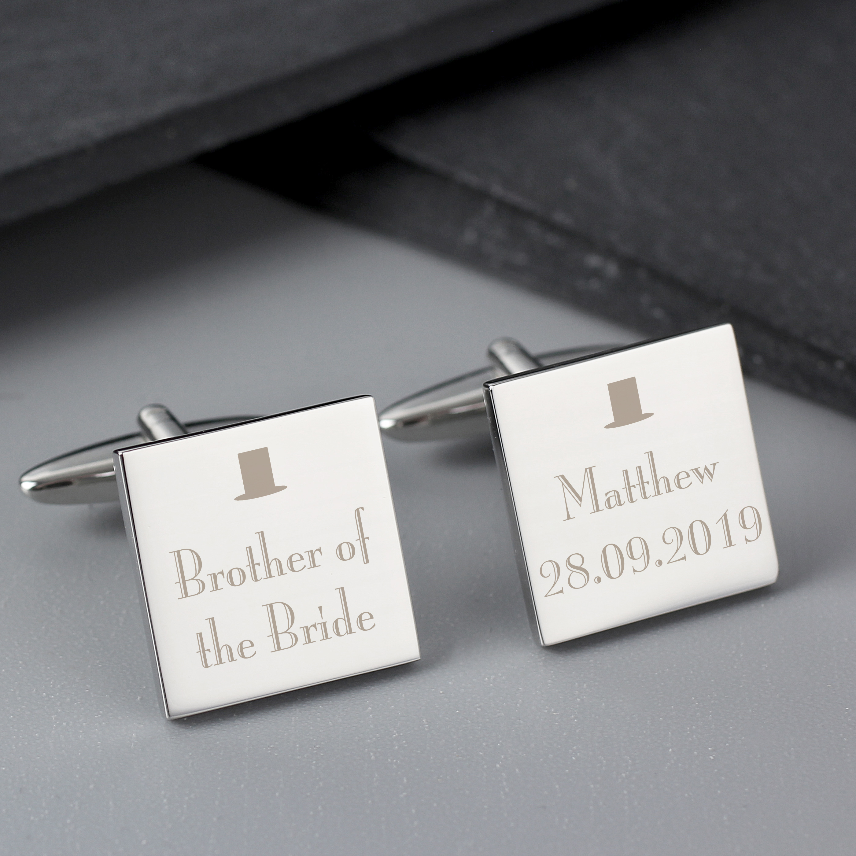Personalised Wedding Cufflinks - Square Any Role & Date Gift