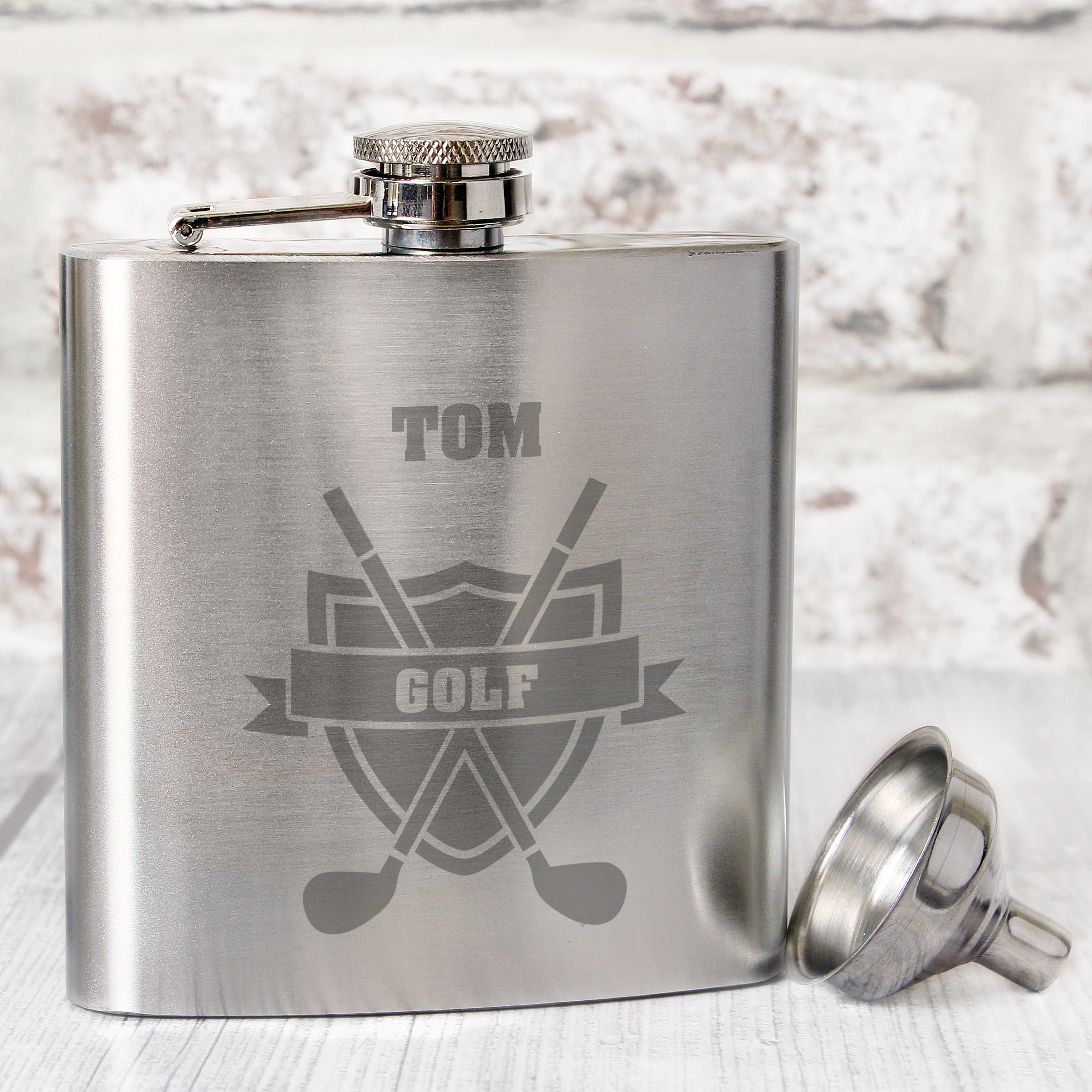 Personalised Golf Crest Stainless Steel Hip Flask