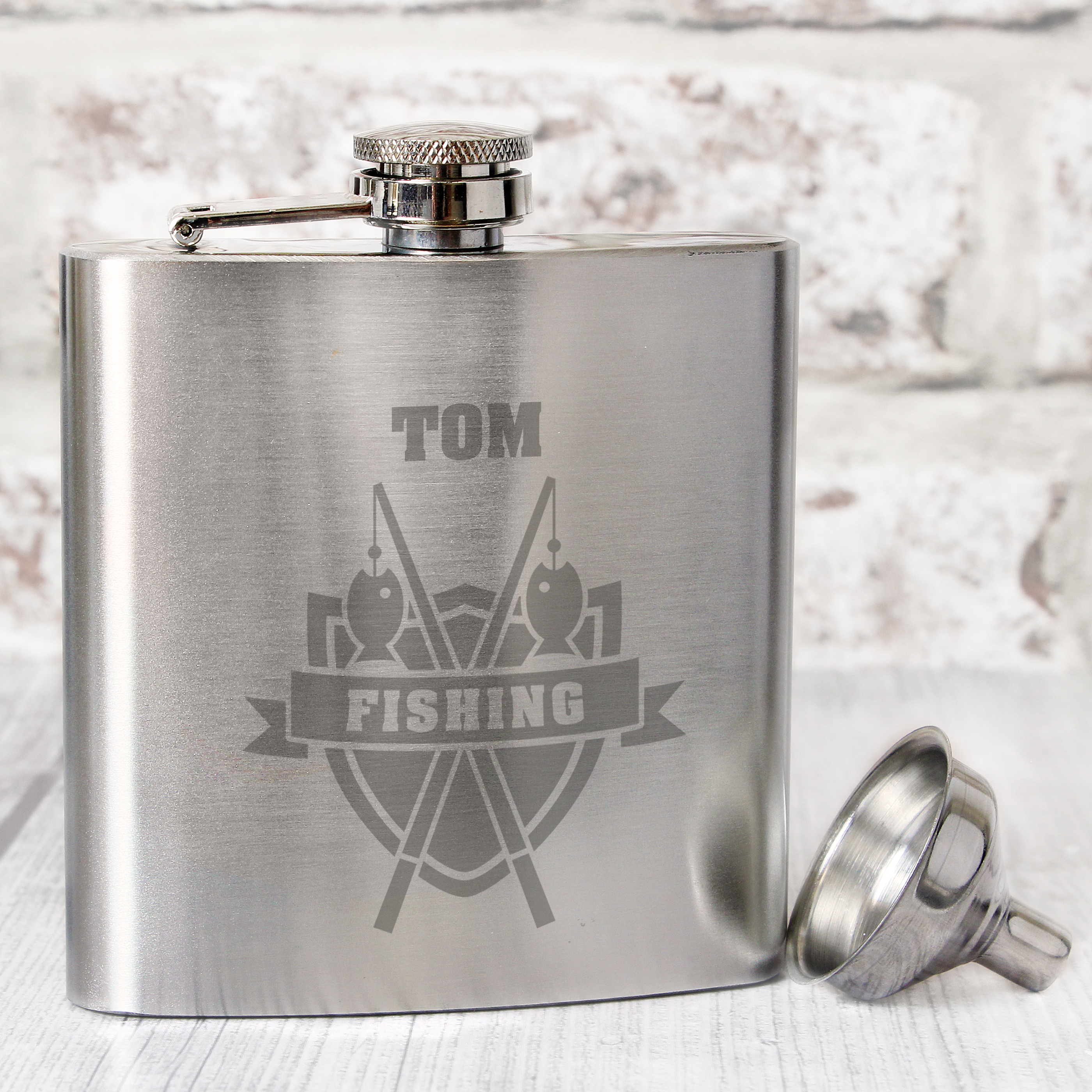 Personalised Fishing Crest Hip Flask - Engraved Gift