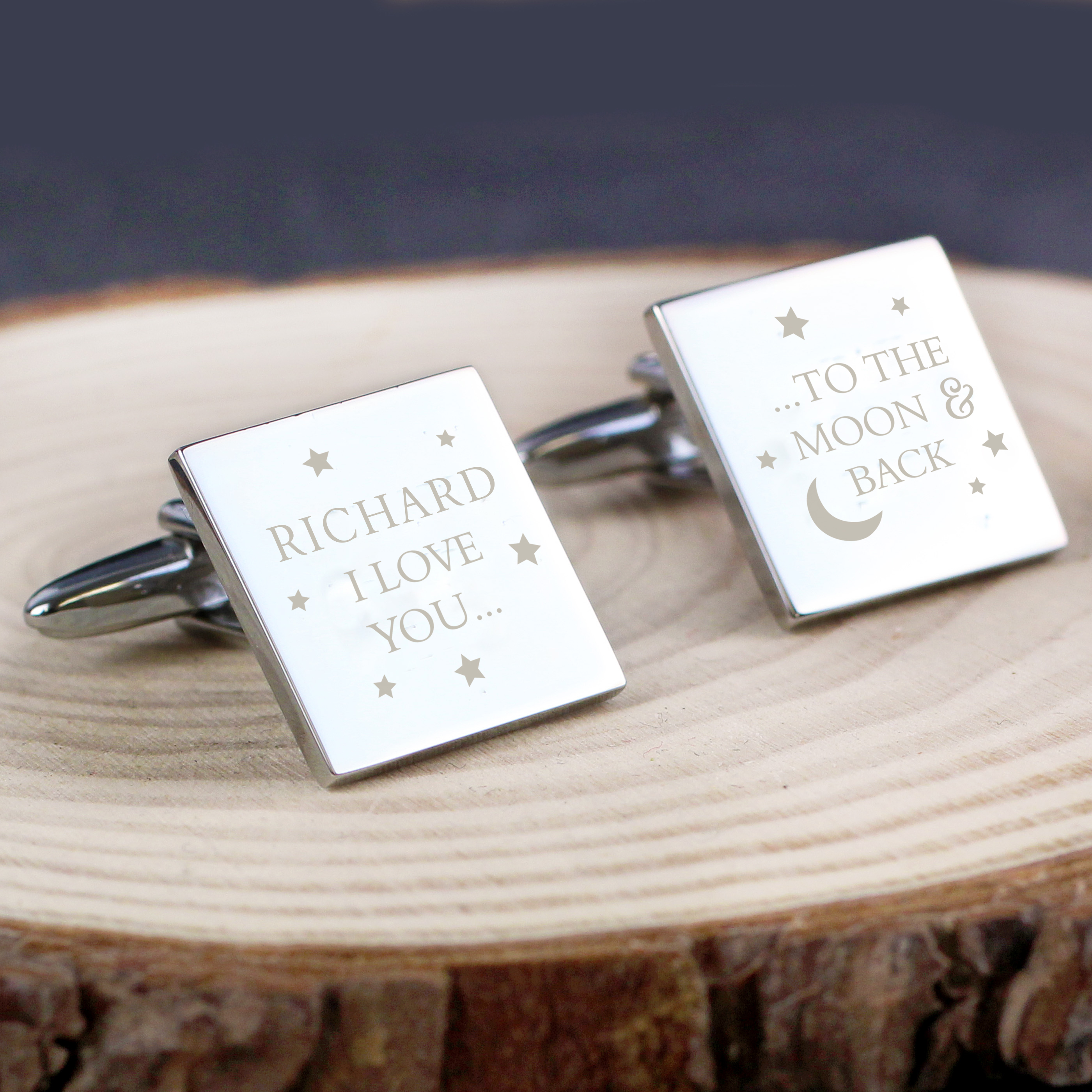 Personalised 'To the Moon and Back' Square Cufflinks