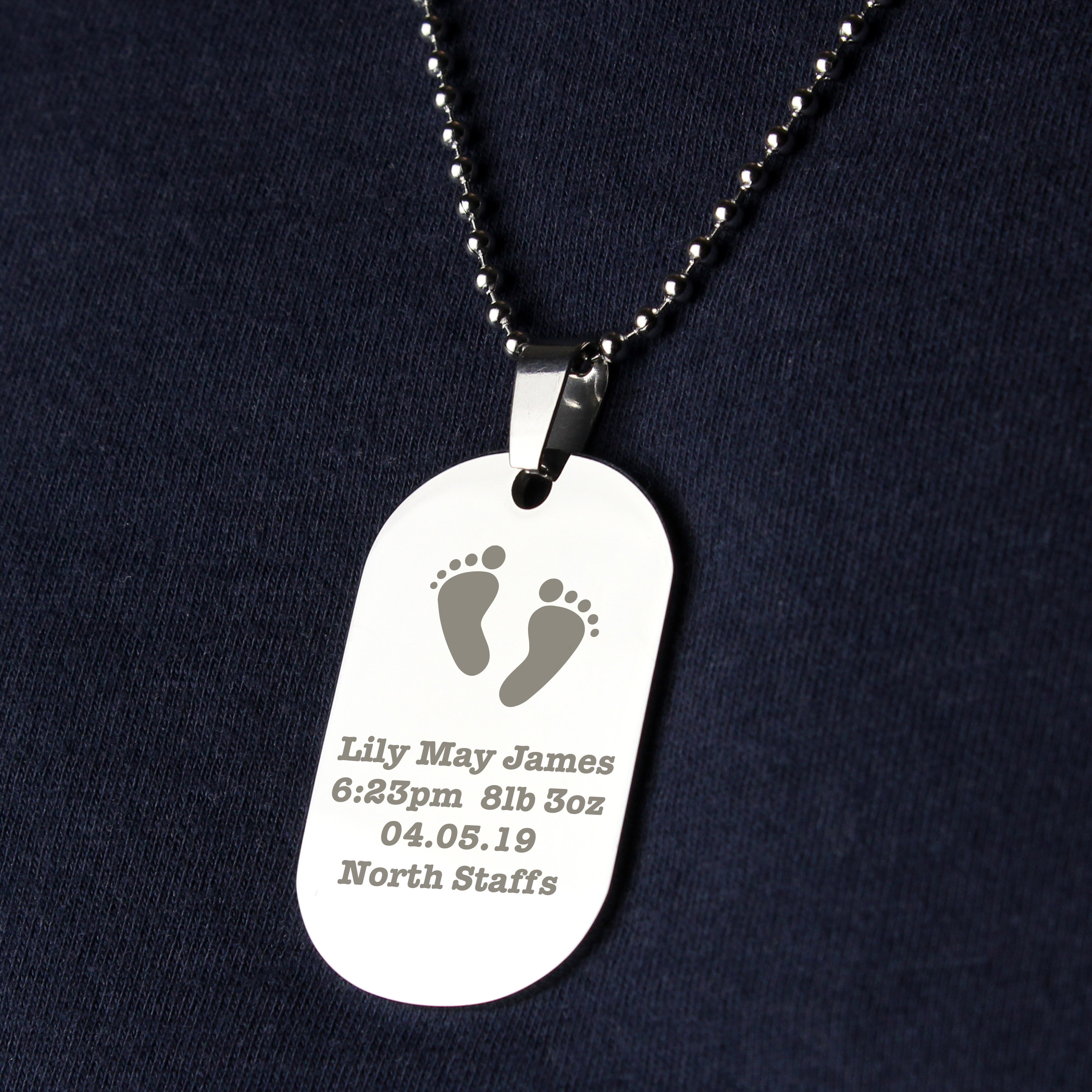 Personalised Footprints Dog Tag Necklace for Men