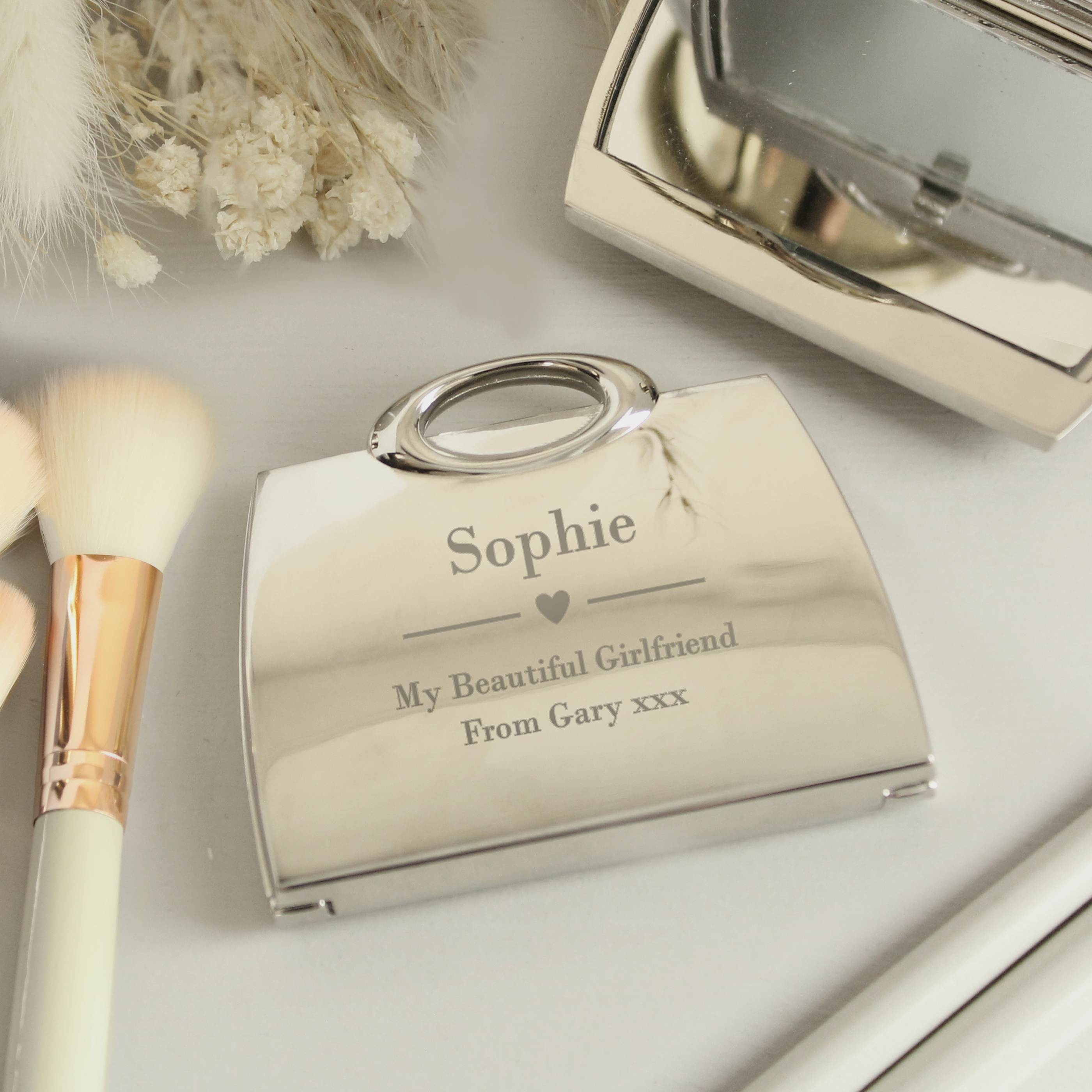 Personalised Heart Handbag Compact Mirror | Custom Gift