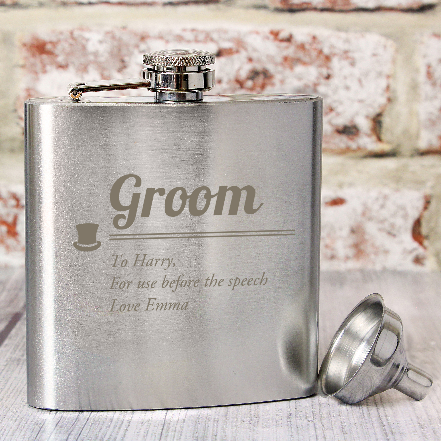Personalised Groom Hip Flask - Stainless Steel Gift Boxed