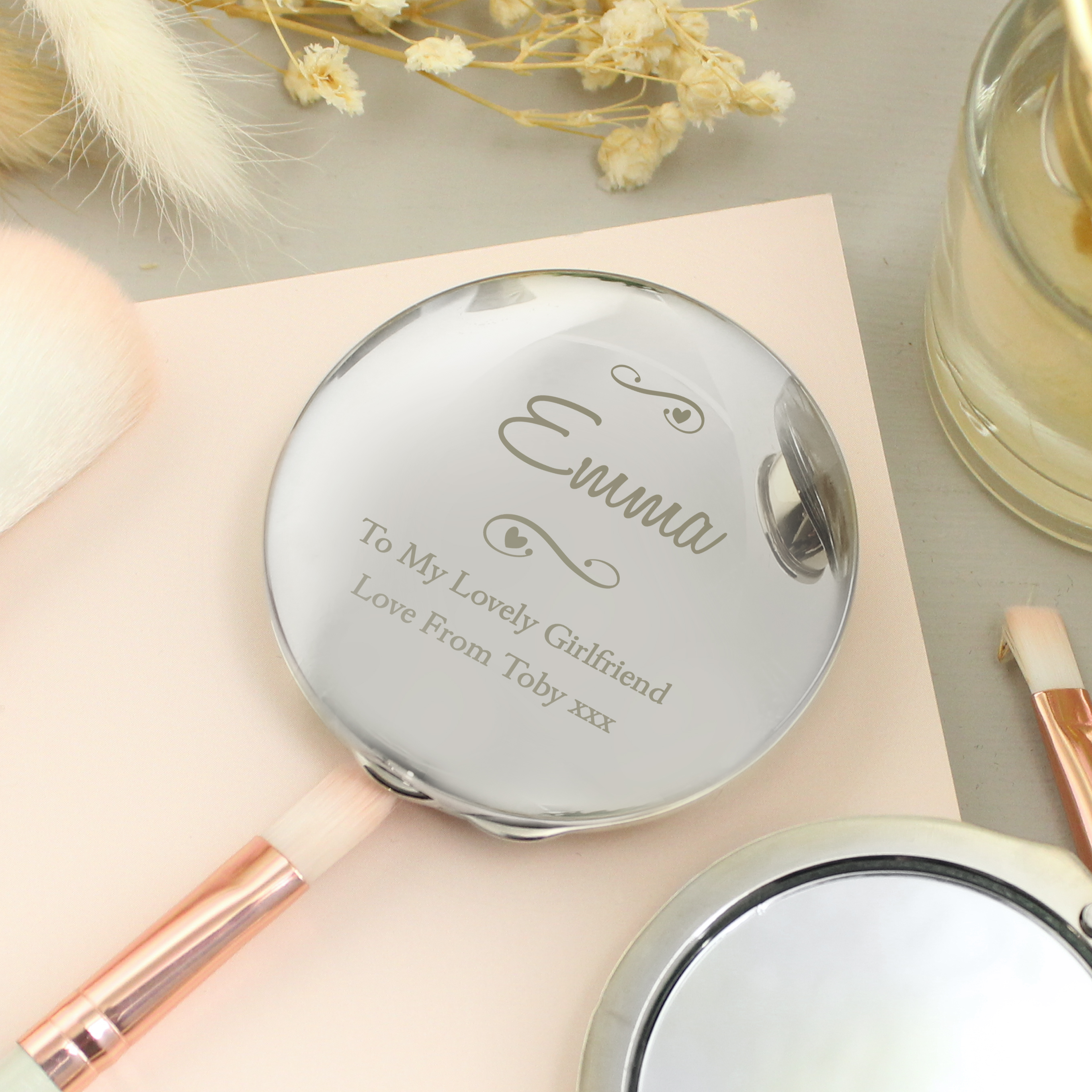 Personalised Swirls & Hearts Compact Mirror | Custom Gift