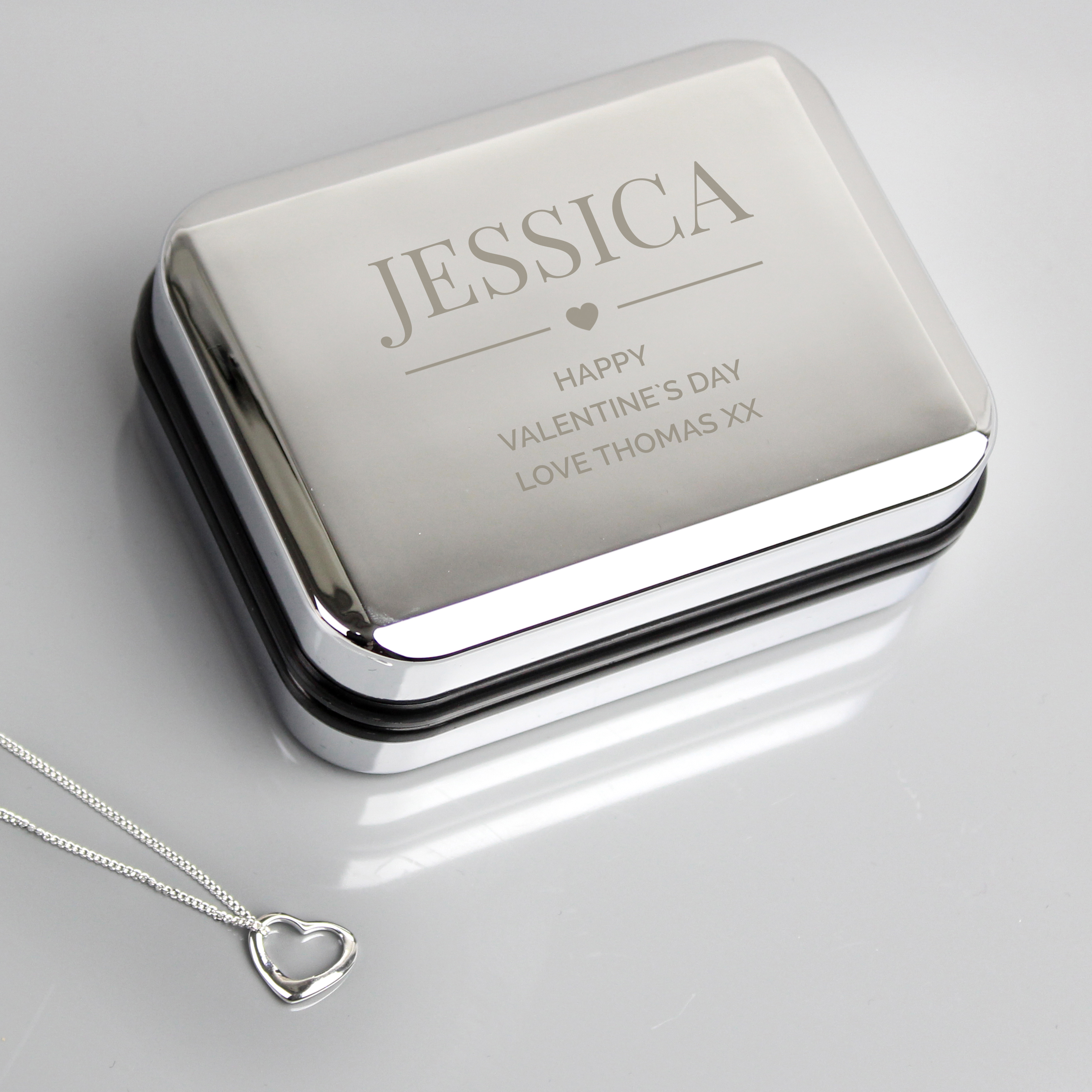 Personalised Heart Necklace & Engraved Box Set - Sterling Silver
