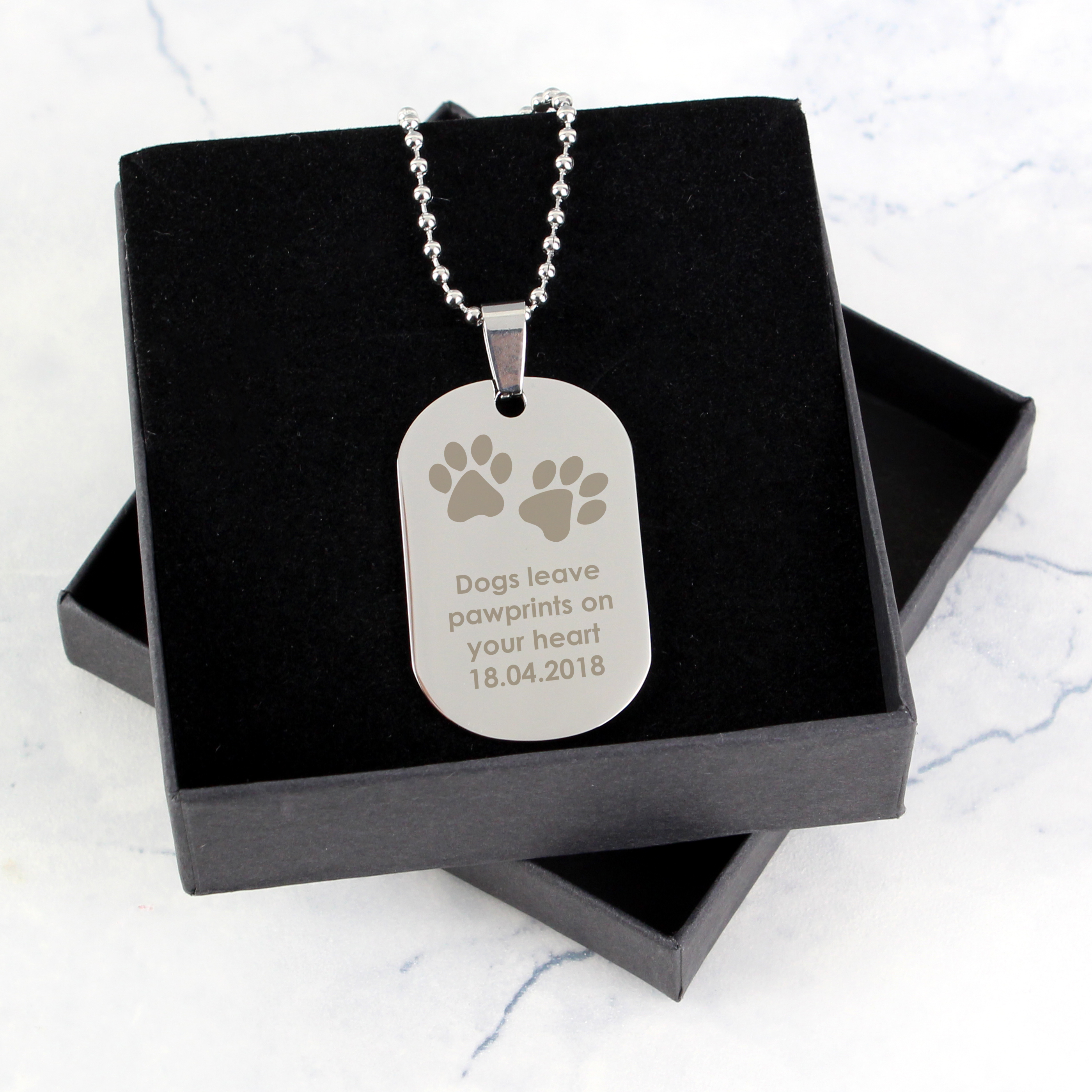 Personalised Paw Prints Dog Tag Necklace - Stainless Steel Memorial