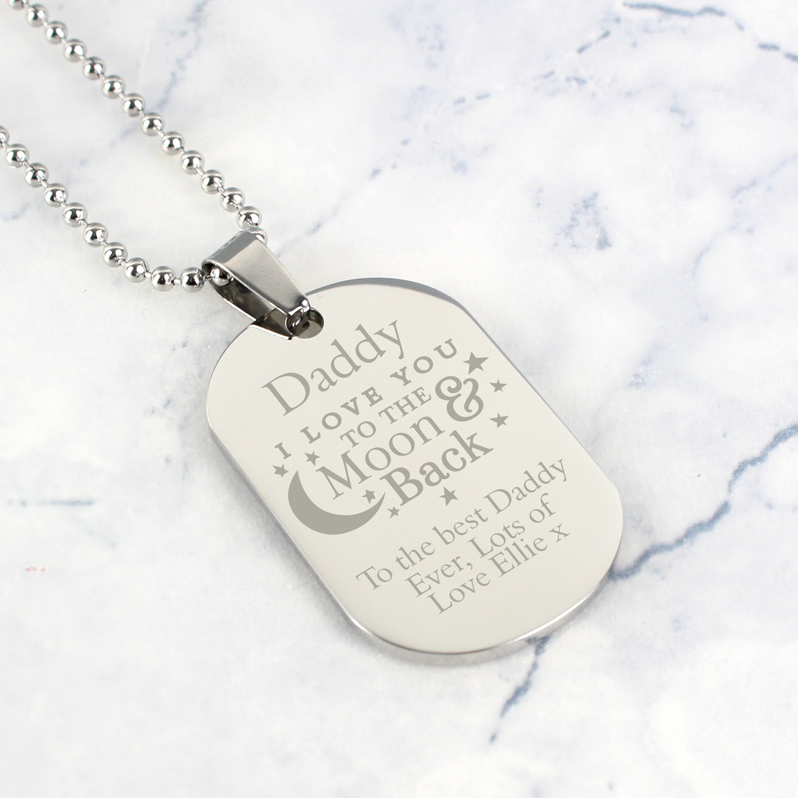 Personalised 'To The Moon & Back' Dog Tag Necklace - Stainless Steel