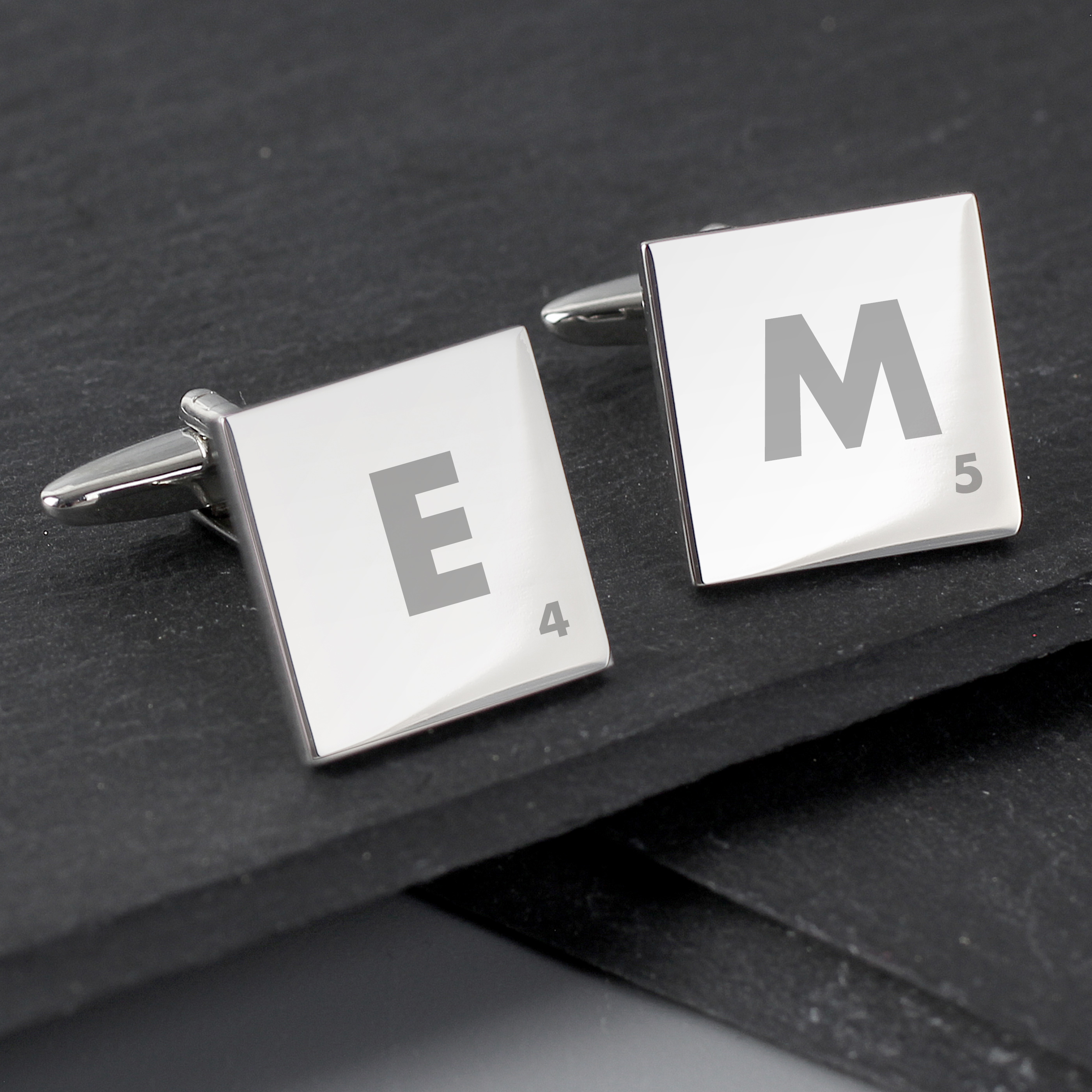 Personalised Initial & Age Cufflinks - Square Rhodium Plated