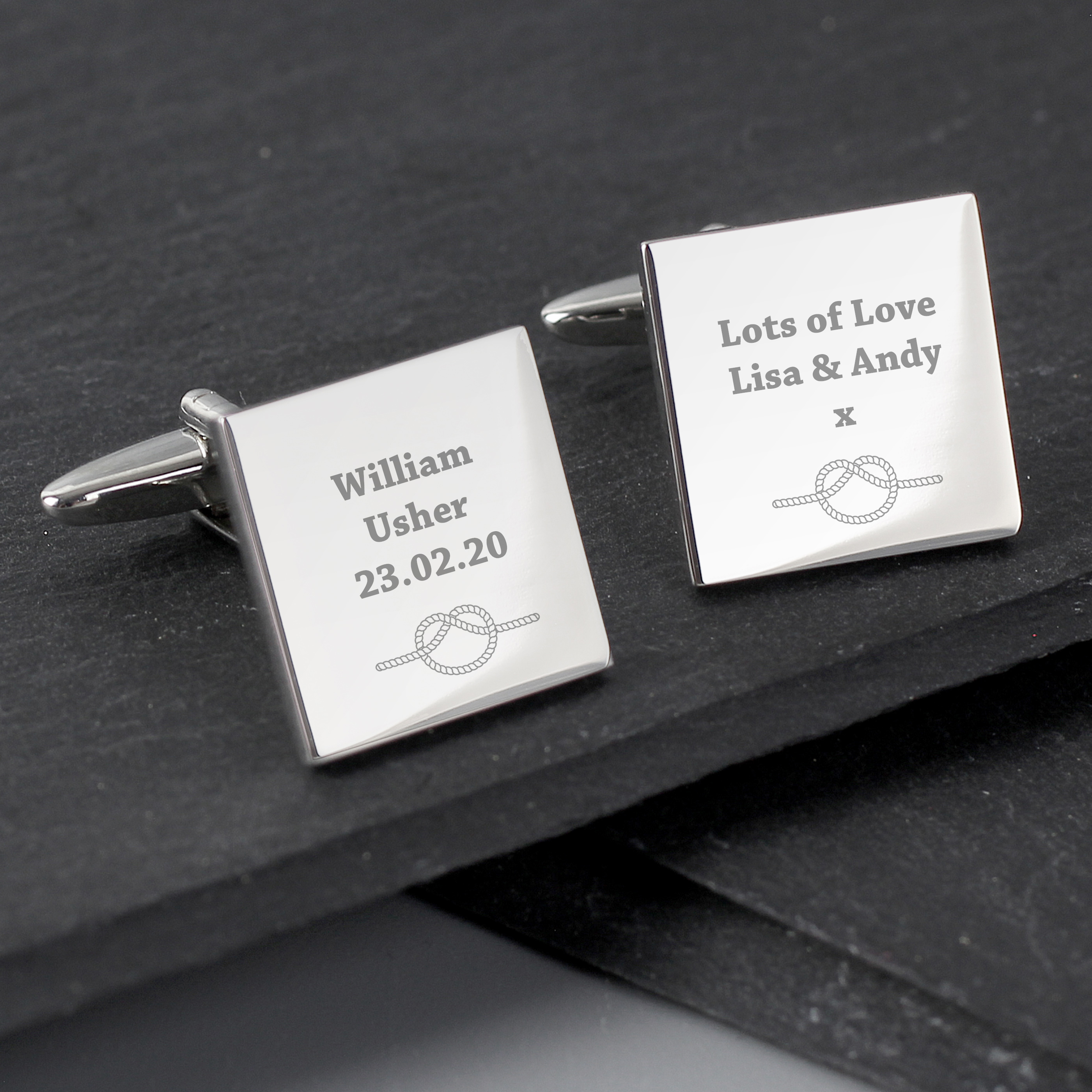 Personalised Tie the Knot Square Cufflinks with Gift Box