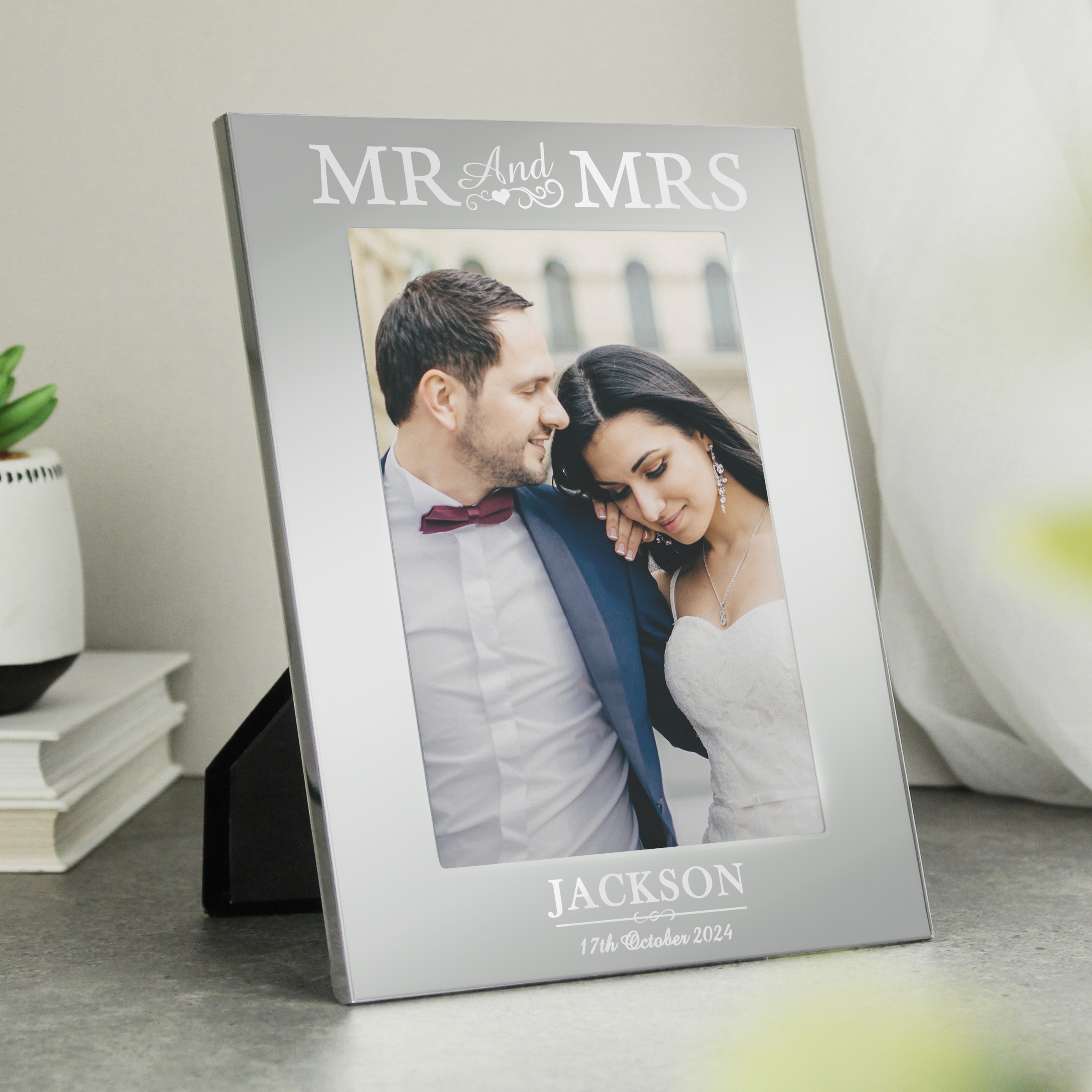 Personalised Mr & Mrs Silver 6x4 Photo Frame