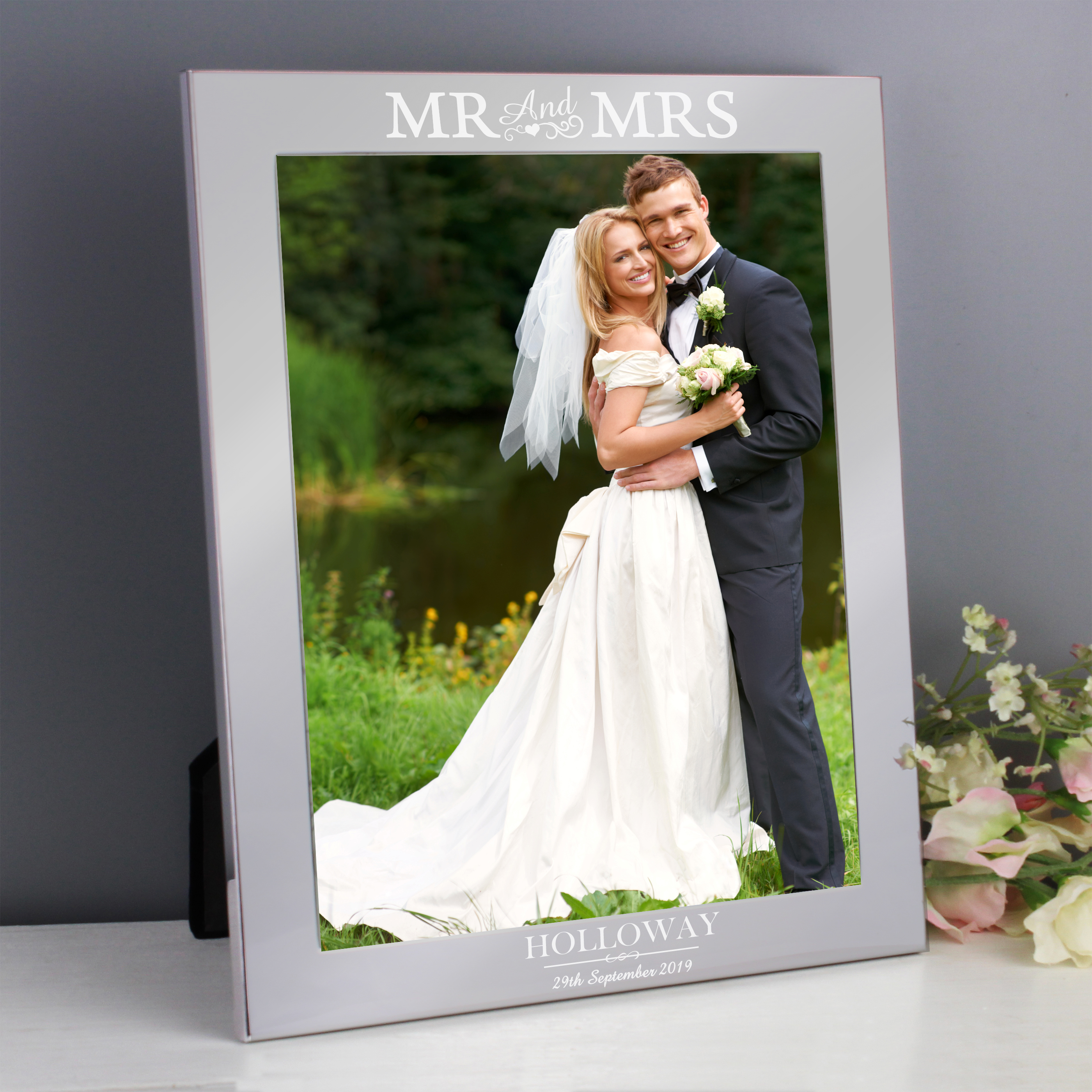 Personalised Mr & Mrs Silver Photo Frame 10x8