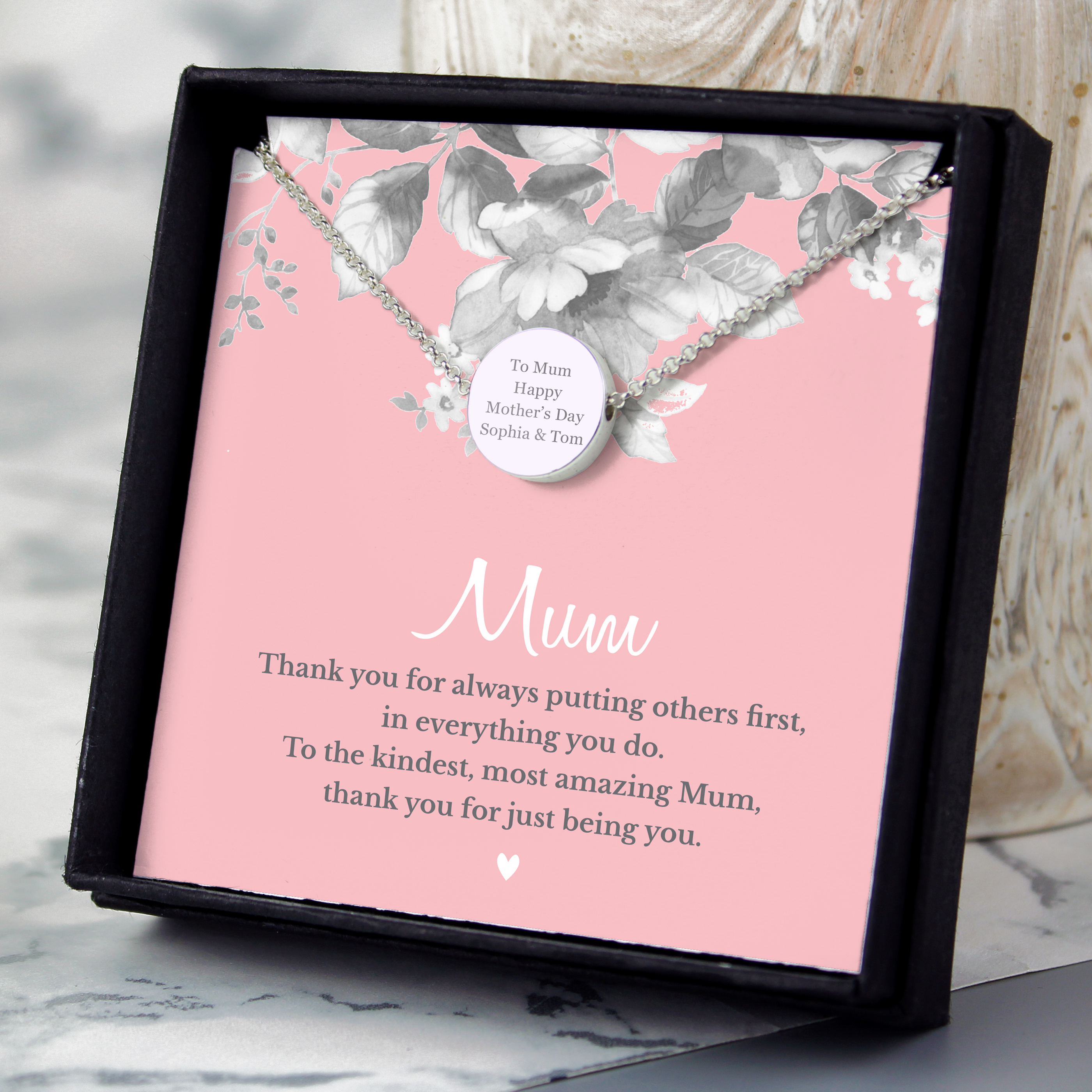 Personalised Mum Necklace with Sentiment Box - Silver Tone