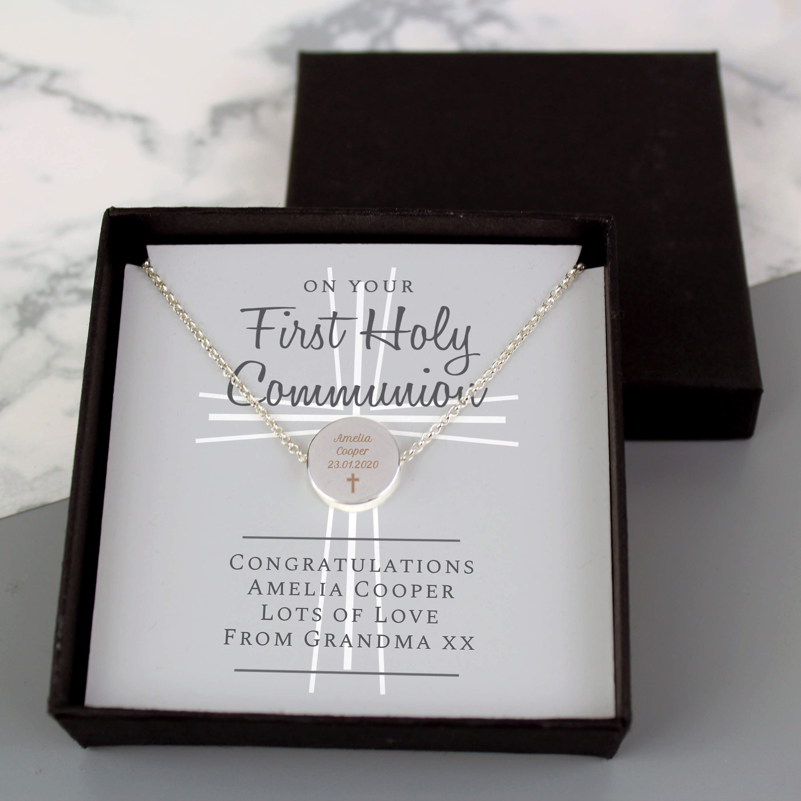 Personalised First Holy Communion Necklace & Card Gift Set