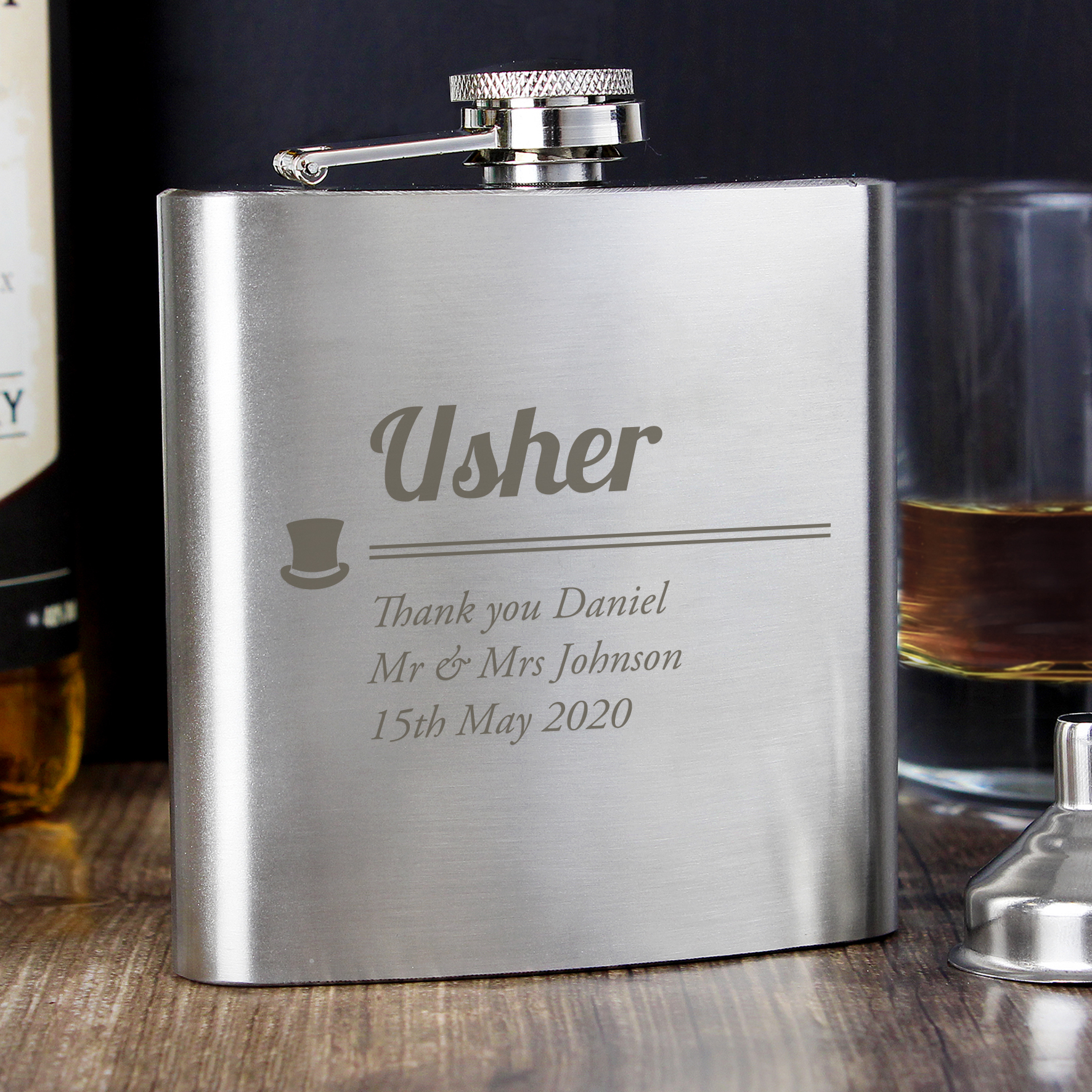 Personalised Usher Hip Flask - Custom Wedding Thank You Gift