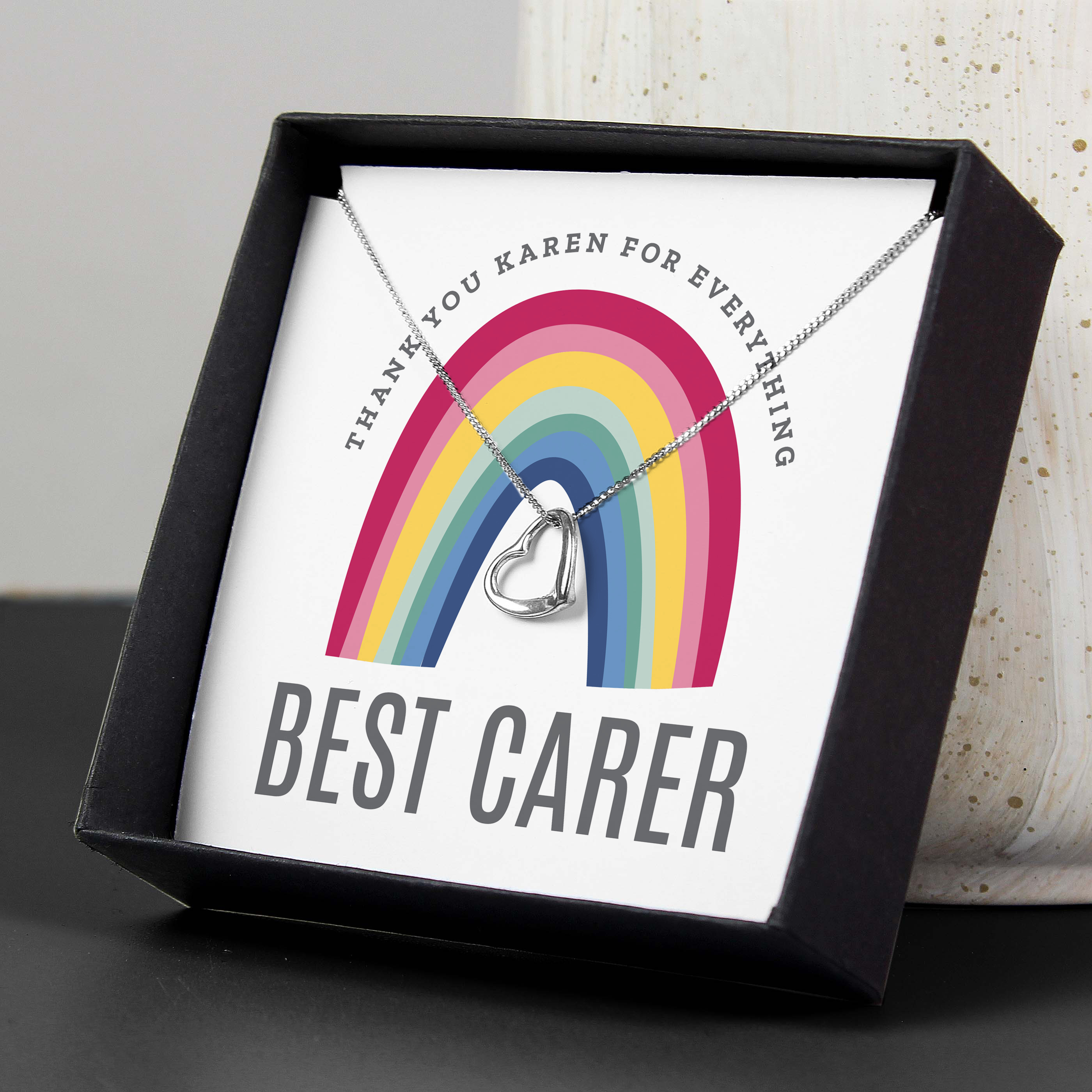 Personalised Rainbow Sentiment Silver Necklace with Gift Box