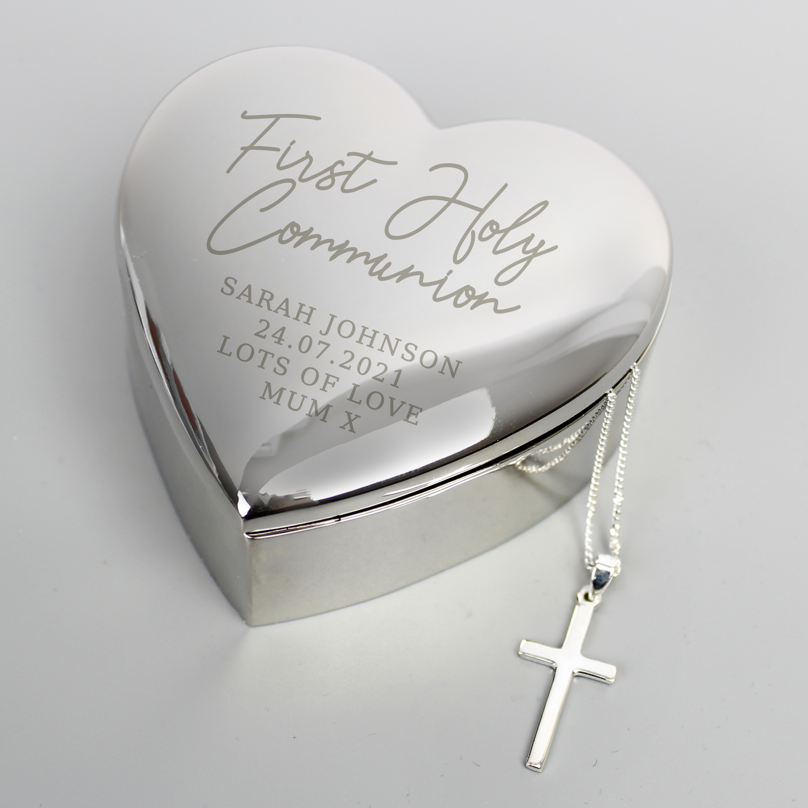 Personalised First Holy Communion Trinket Box & Cross Necklace