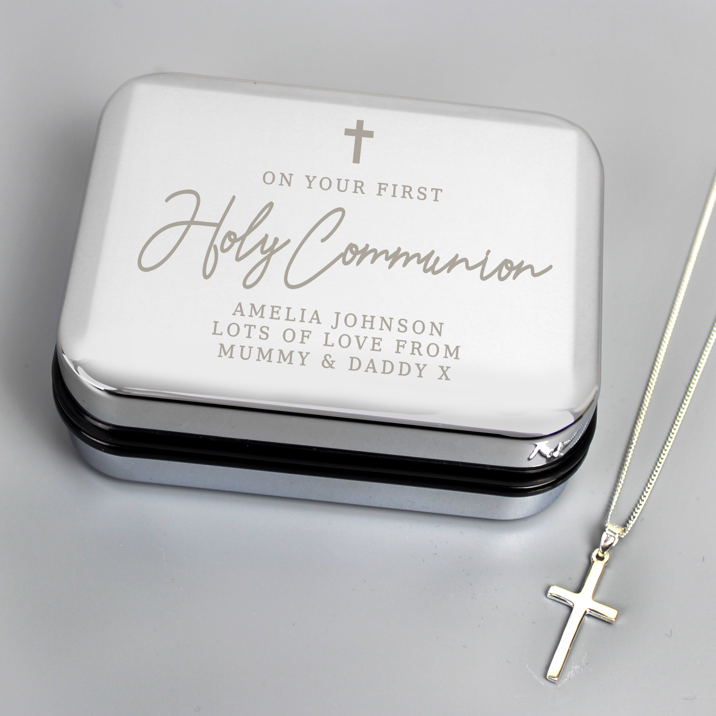 Personalised First Holy Communion Cross Necklace & Box