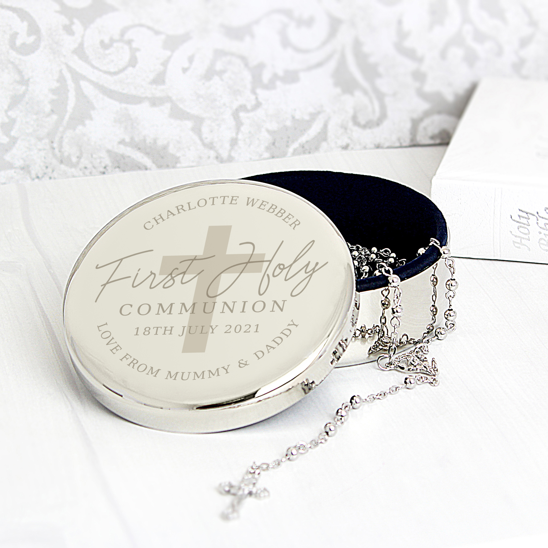 Personalised First Holy Communion Trinket Box & Rosary Beads