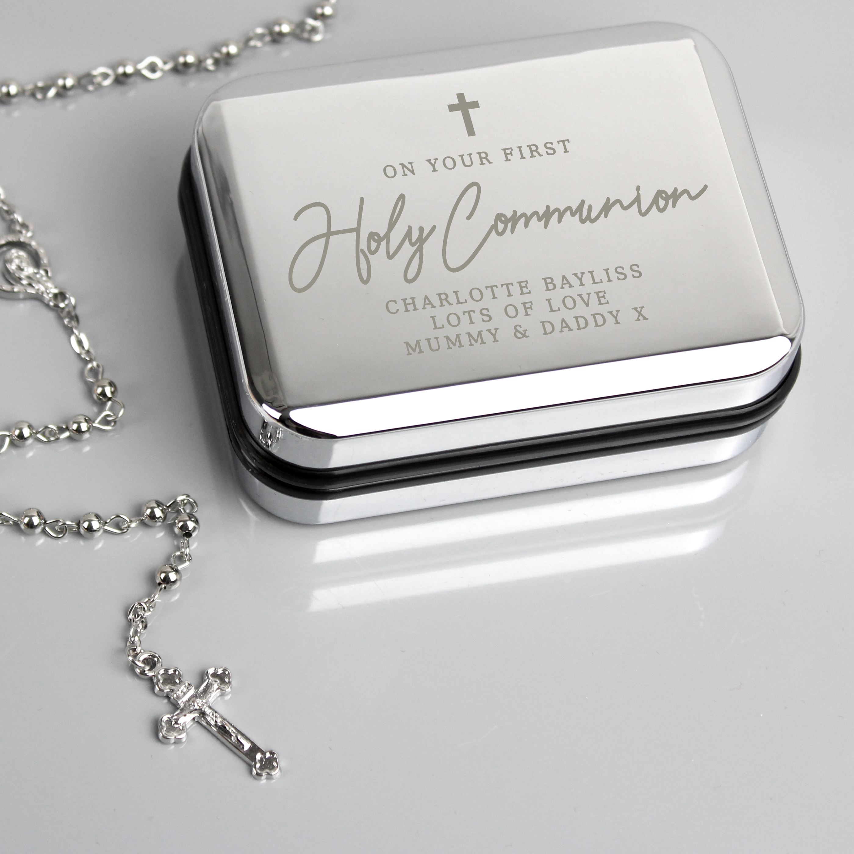 Personalised First Holy Communion Rosary Beads & Heart Trinket Box