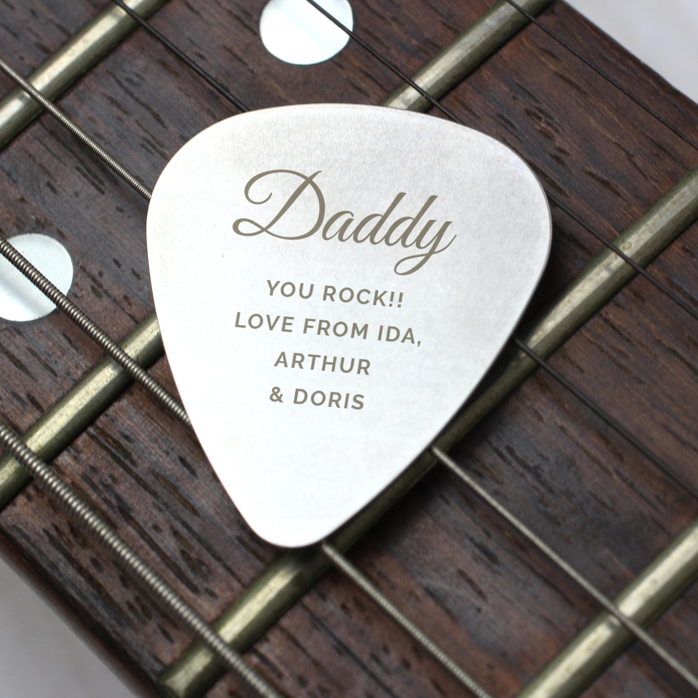 Personalised Guitar Plectrum | Custom Engraved Silver Pick