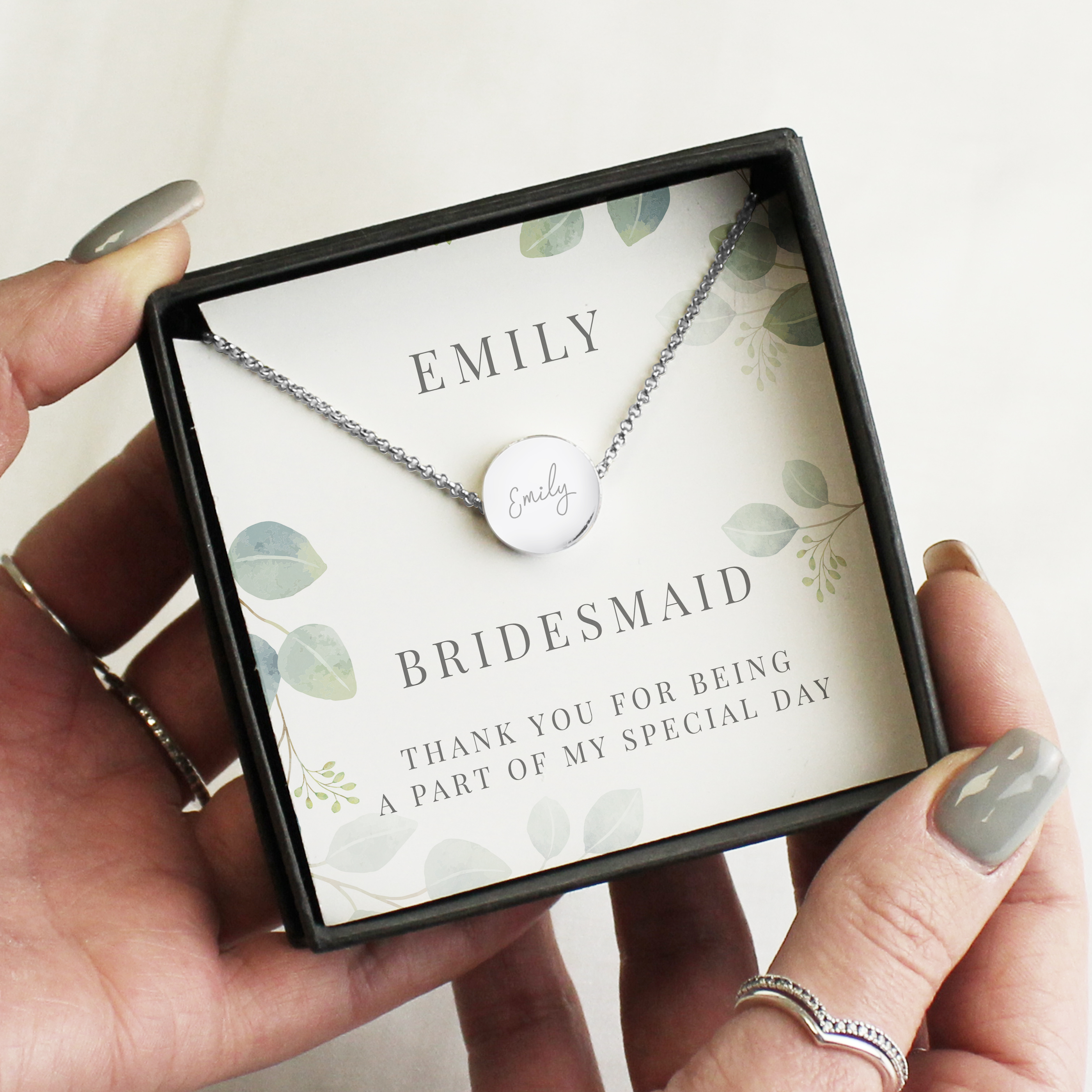 Personalised Botanical Sentiment Disc Necklace with Gift Box
