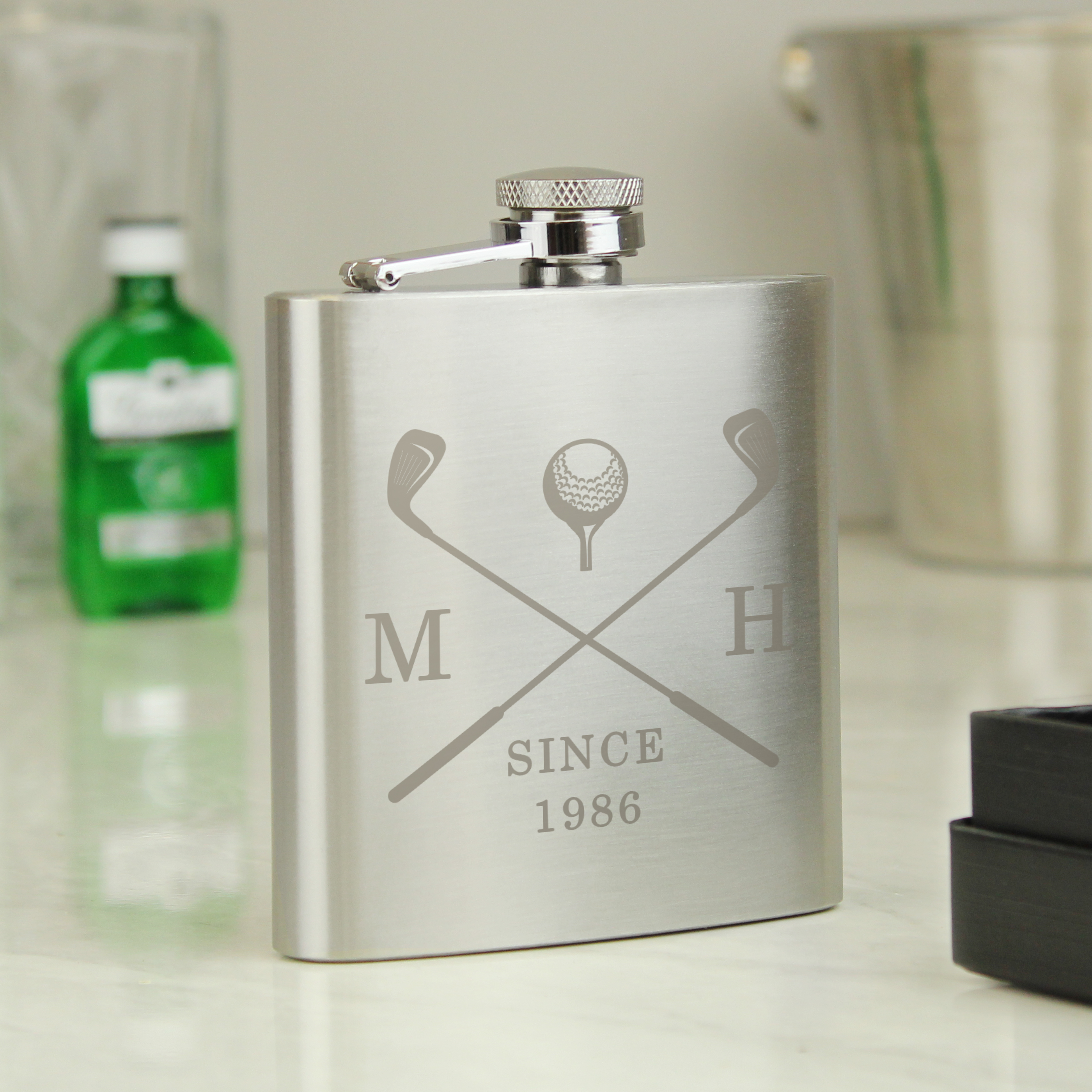 Personalised Golf Hip Flask with Initials & Date