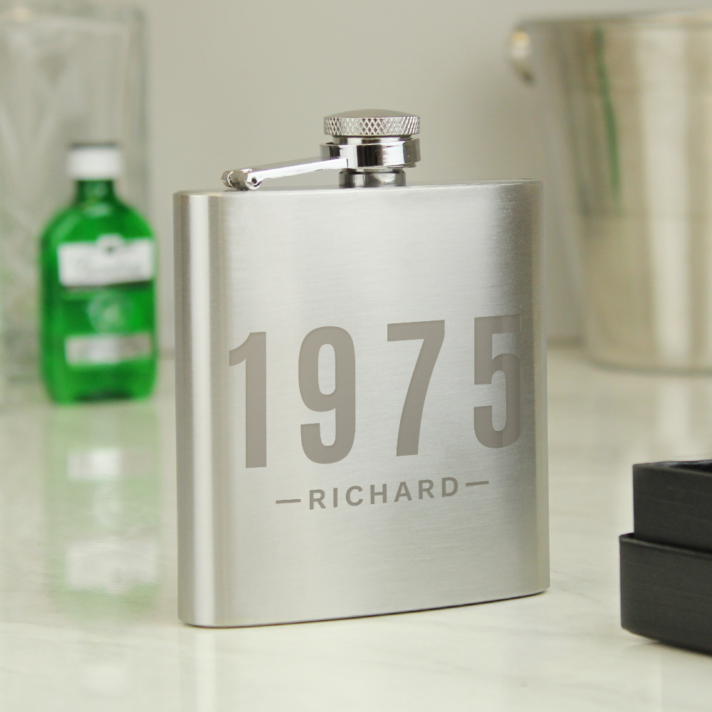 Personalised Date & Name Stainless Steel Hip Flask
