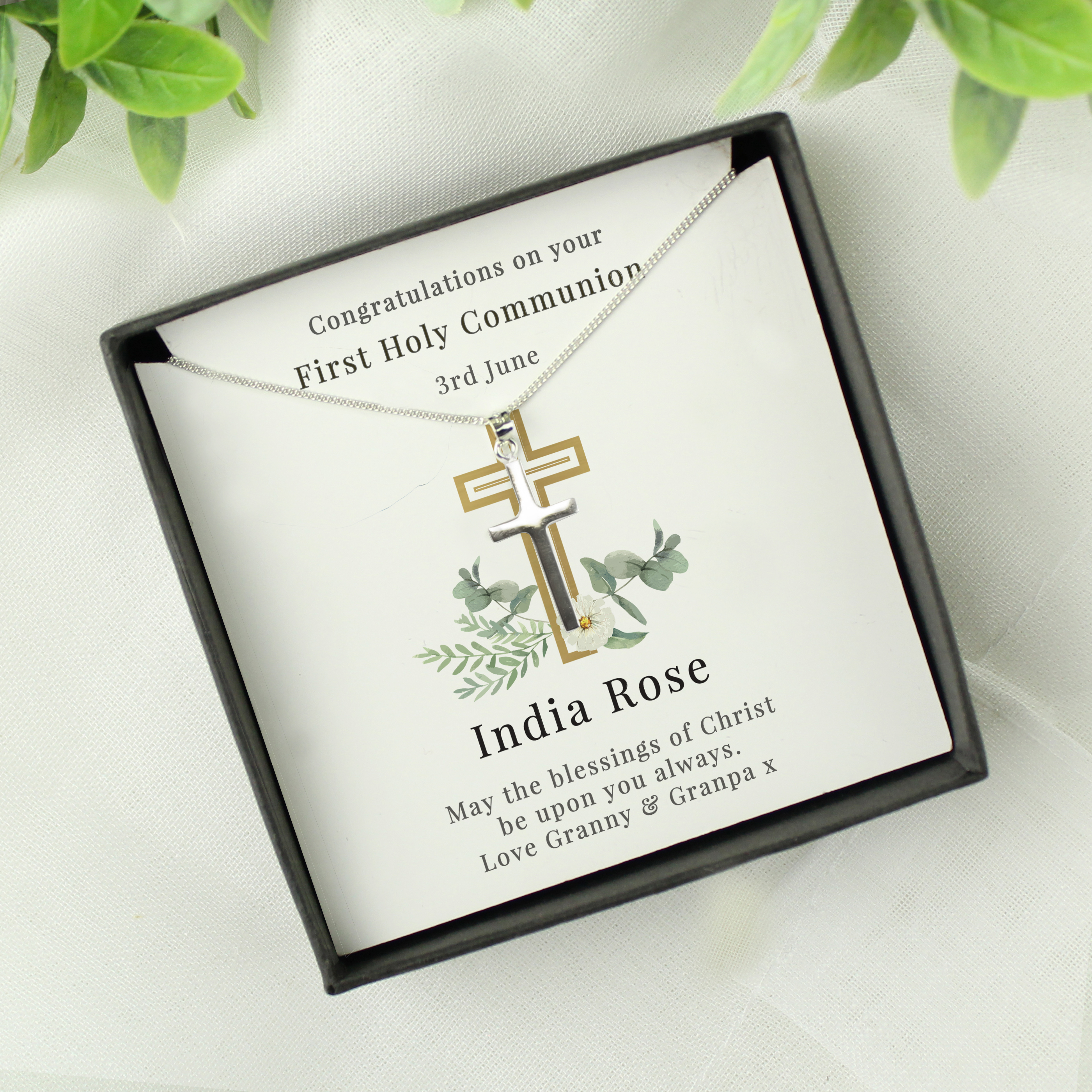 Personalised Floral Cross Necklace & Gift Box