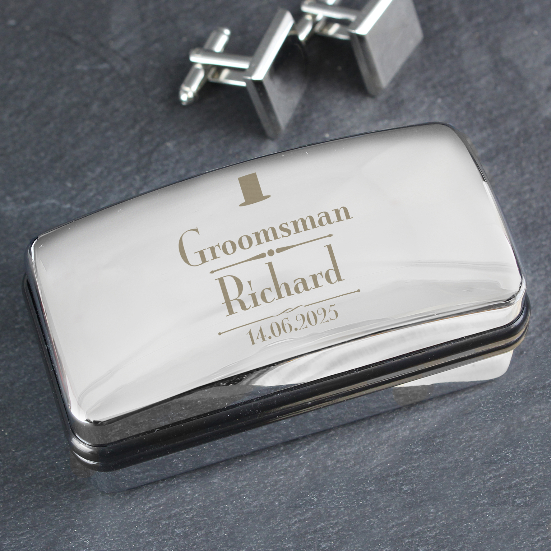Personalised Groomsman Cufflinks Box | Chrome Wedding Keepsake