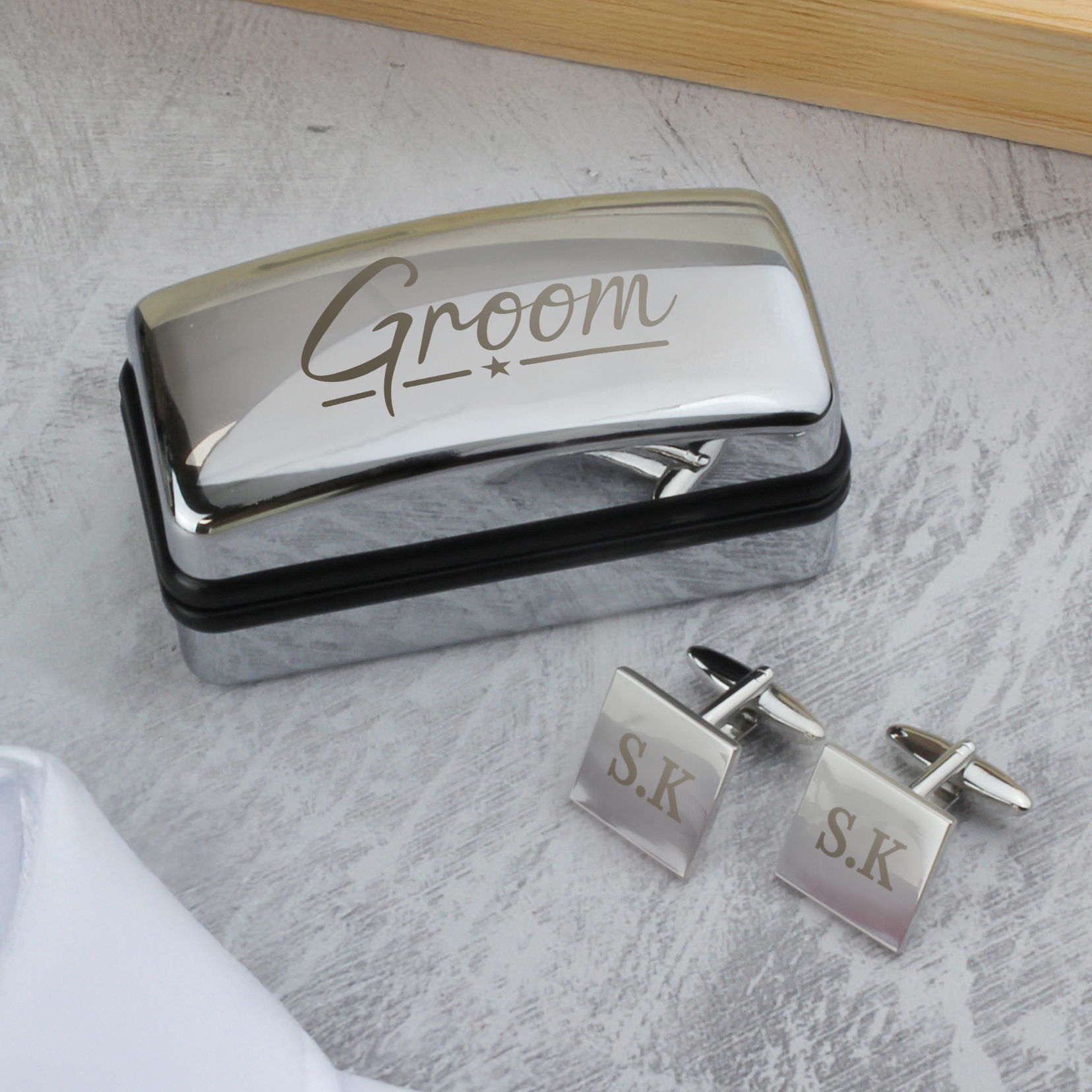 Personalised Groom Wedding Cufflinks & Engraved Box Set
