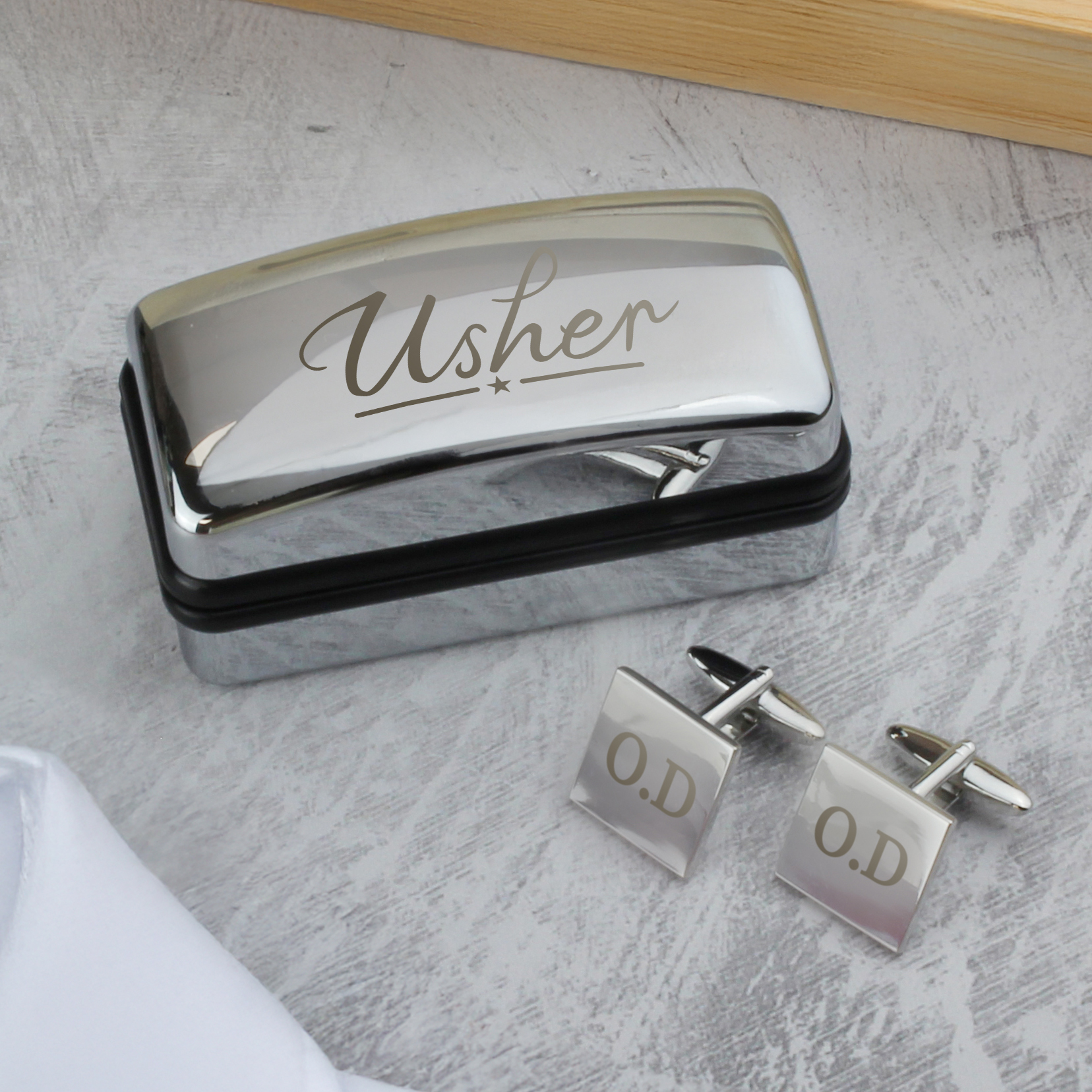 Personalised Usher Cufflinks & Engraved Box Set
