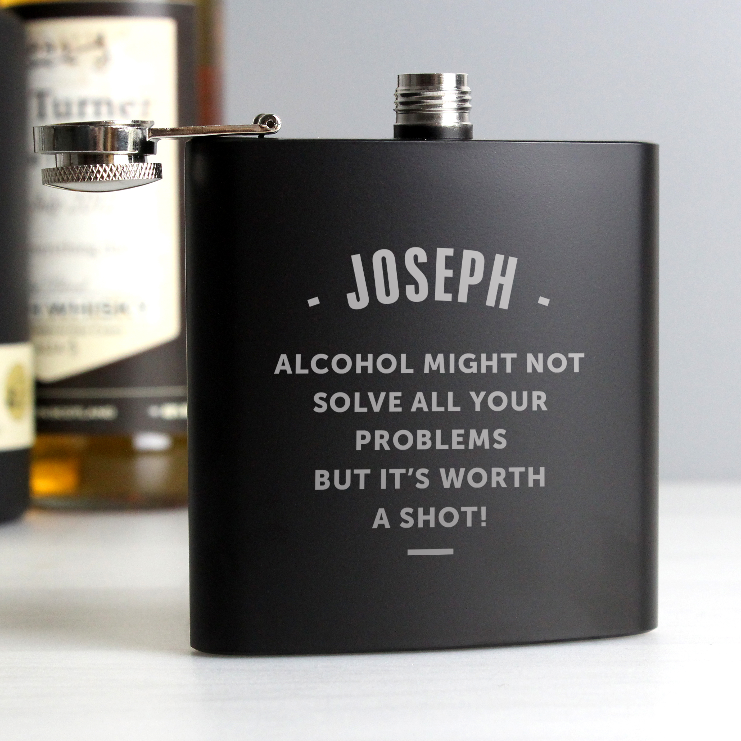 Personalised Black Hip Flask with Any Message - 6oz