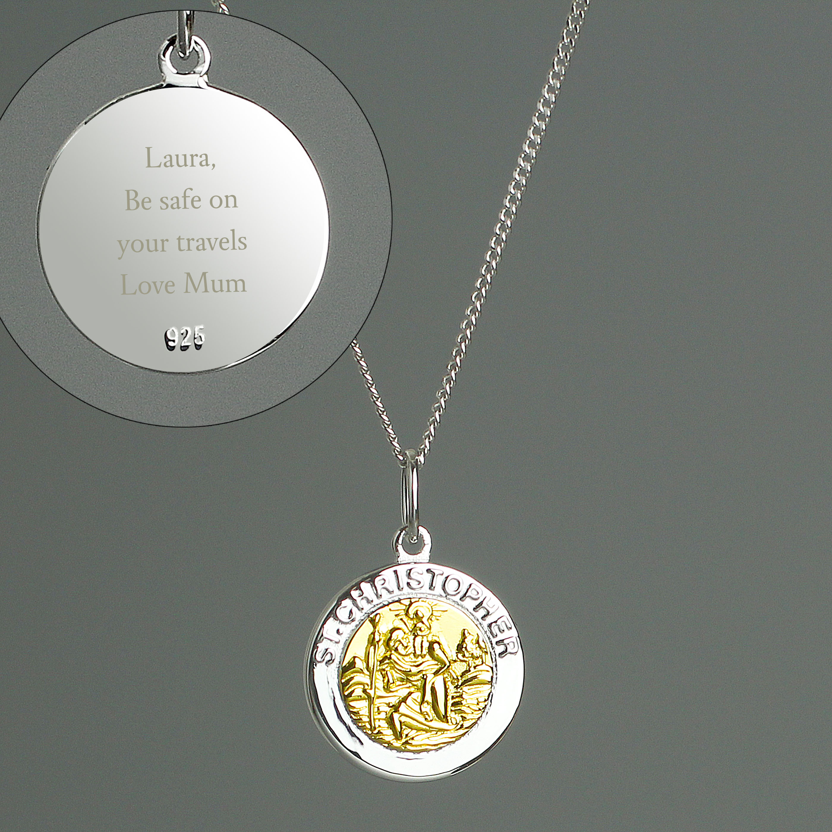 Personalised Sterling Silver St Christopher Necklace - Gold Plated